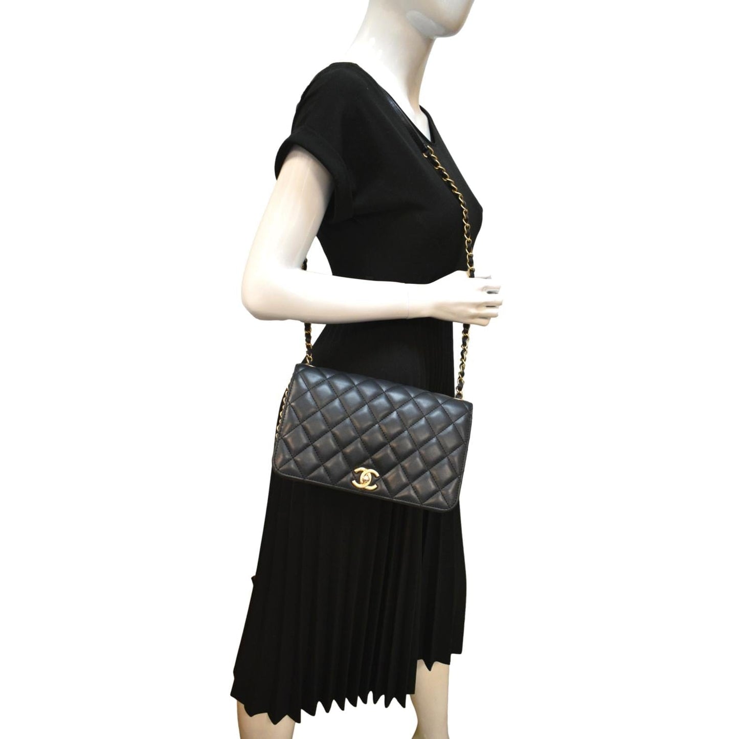 Chanel CC Side Full Flap Leather Black Travel Bag