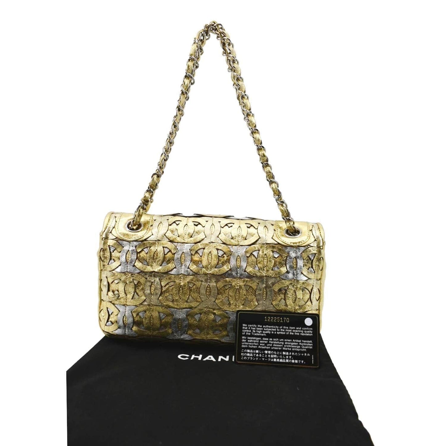 Louis Vuitton CHANEL Mix Flap CC Crackled Calfskin Gold Silver Travel Bag