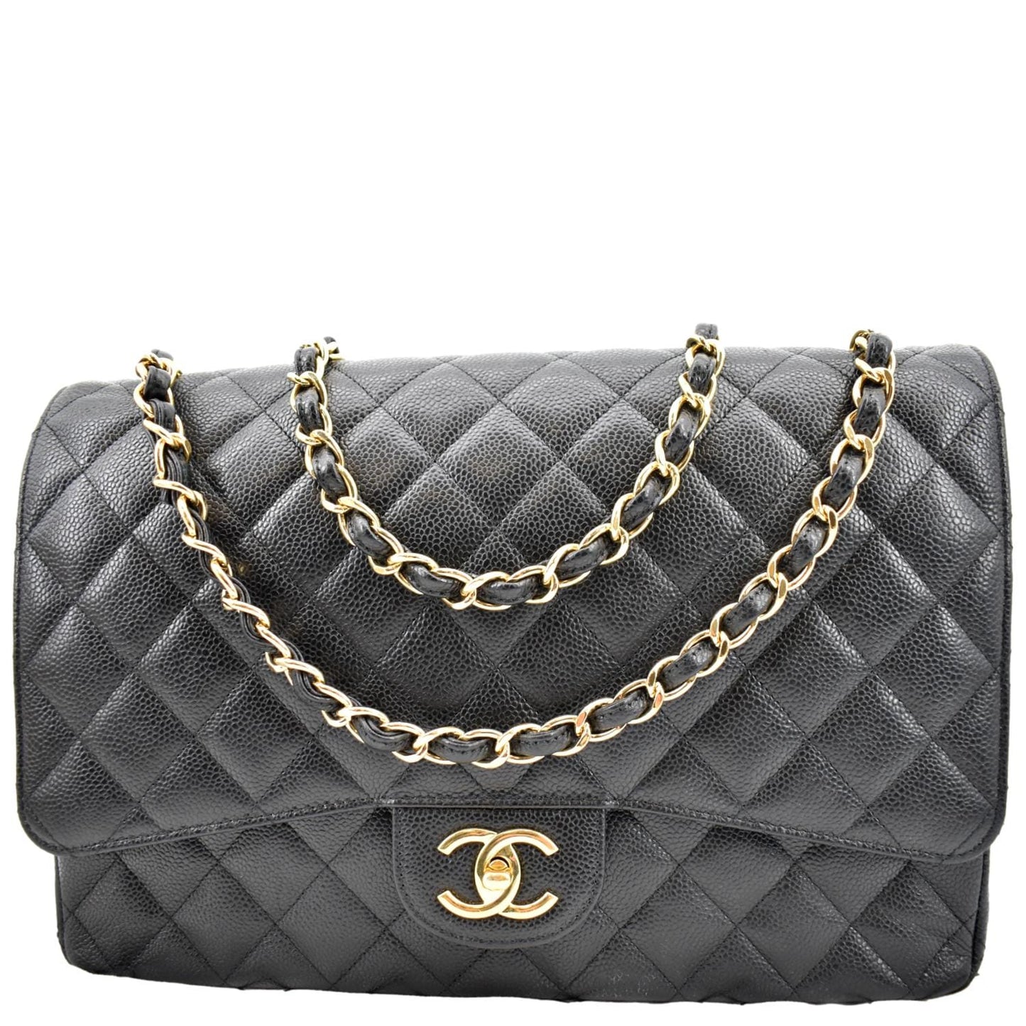 Chanel Maxi Classic Flap Caviar Leather Black Travel Bag Flap 1