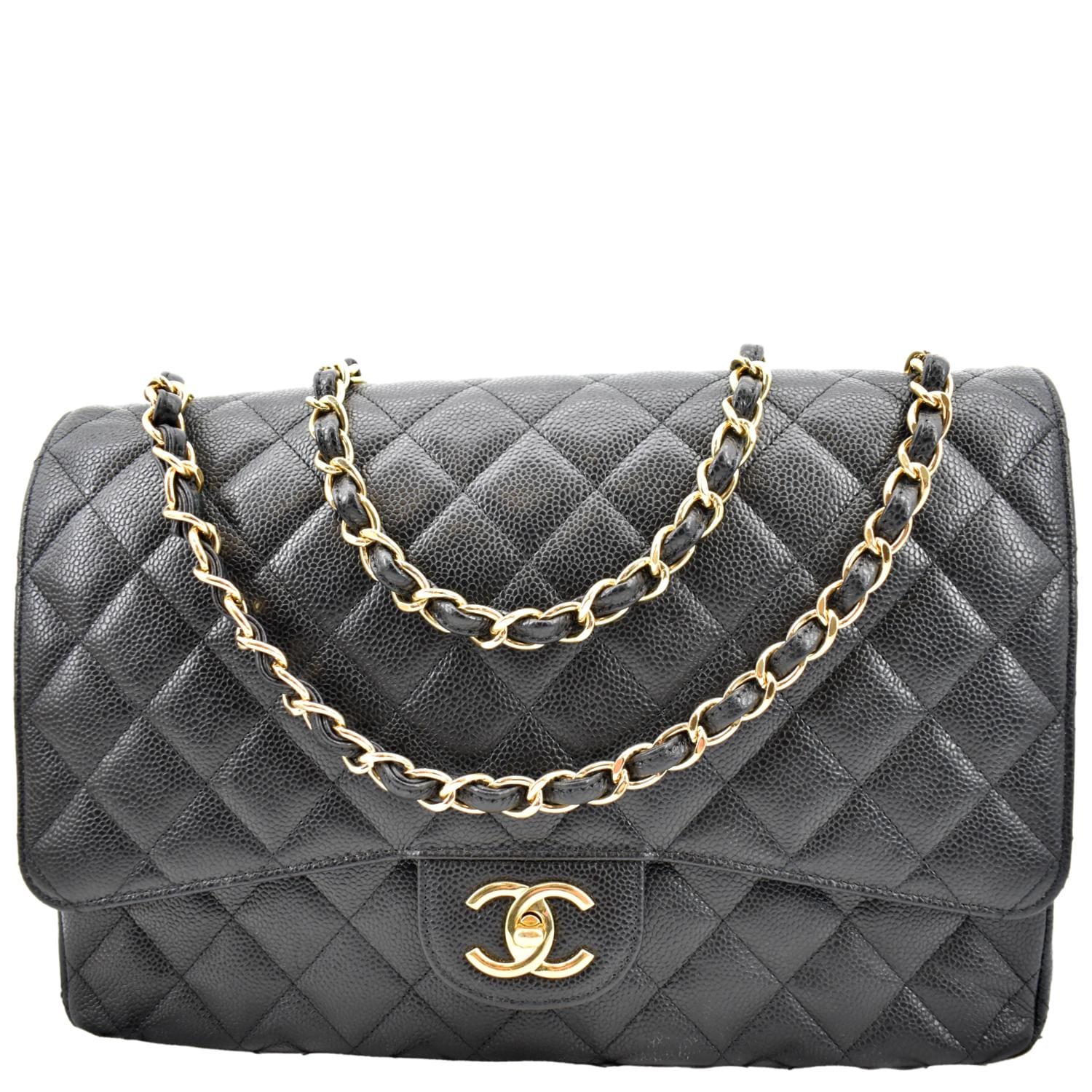 Chanel Maxi Classic Flap Caviar Leather Black Travel Bag Flap 1