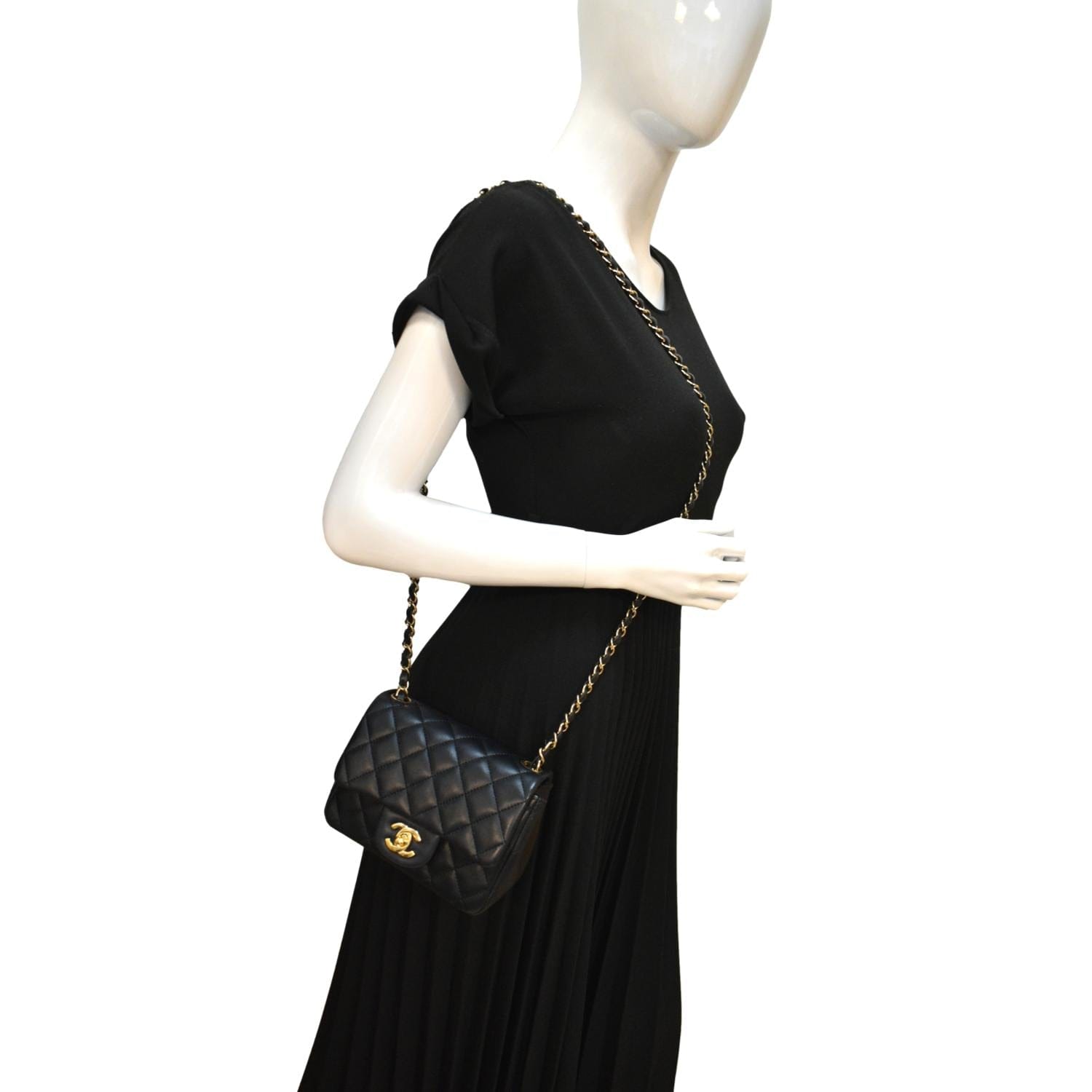 Chanel Square Flap Leather Black Travel Bag