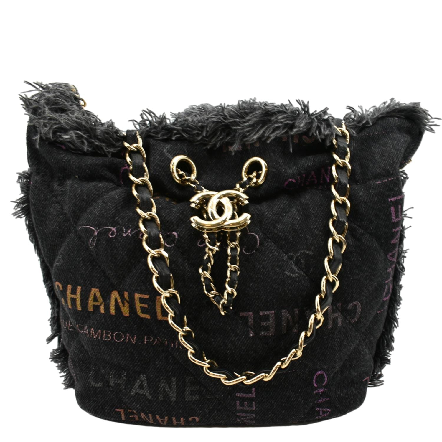 Chanel Denim Mood Logo Printed Quilted Black Jewelry