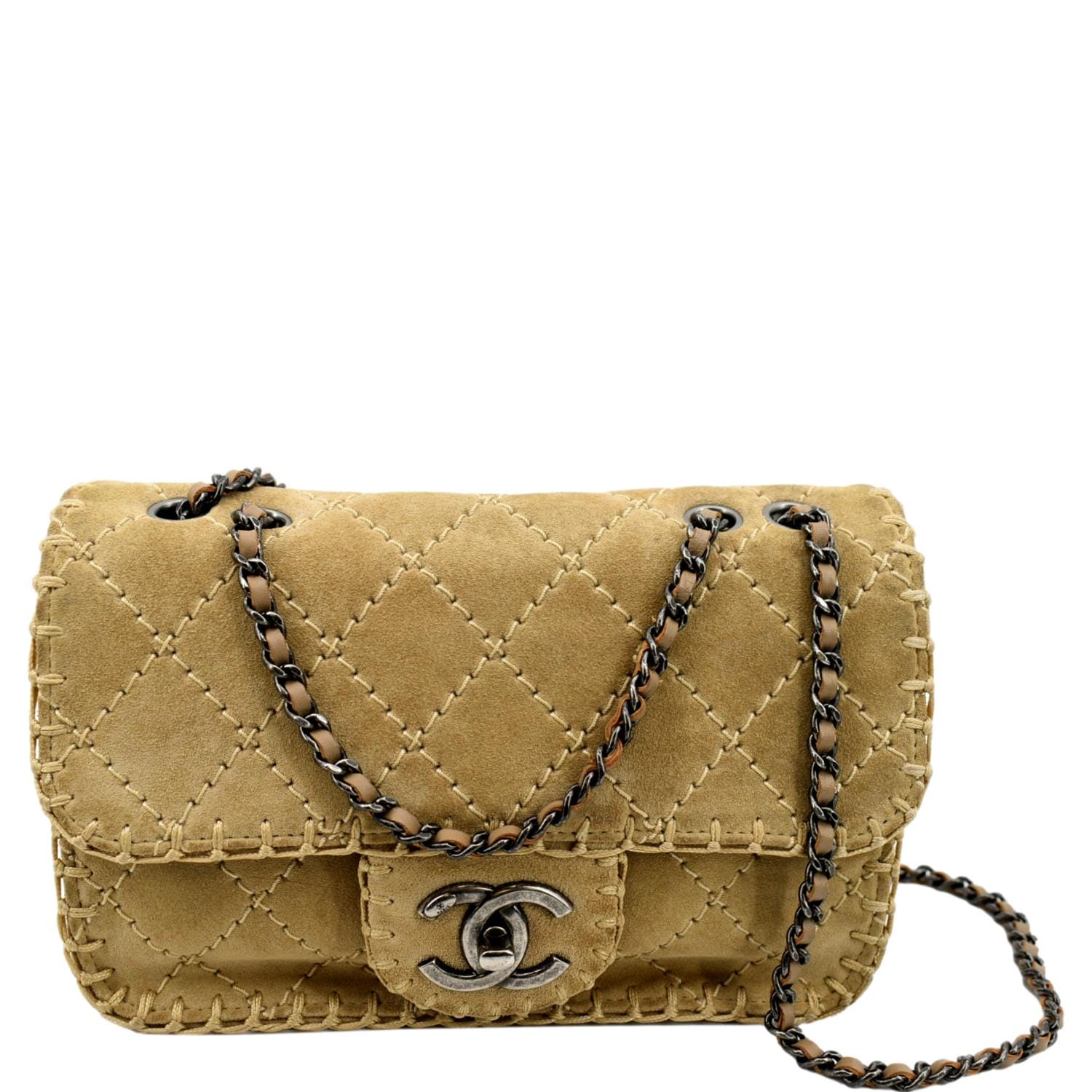 Chanel Whipstitch Flap Suede Beige Travel Bag