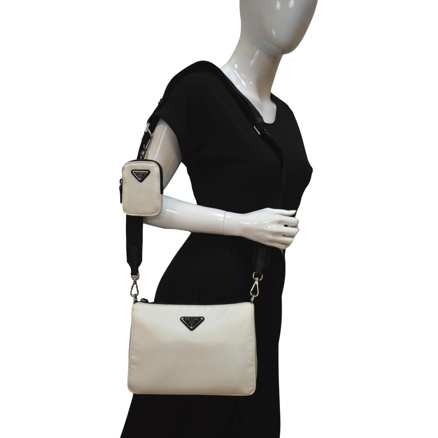 Prada Re Crossbody Bag Leather Nylon White