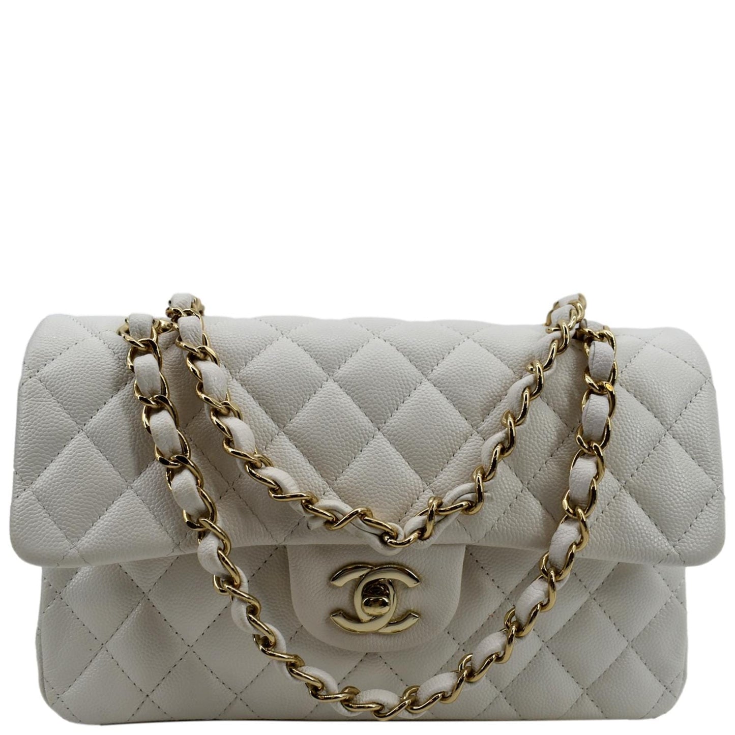 Chanel Classic Double Flap Caviar Leather White Travel Bag