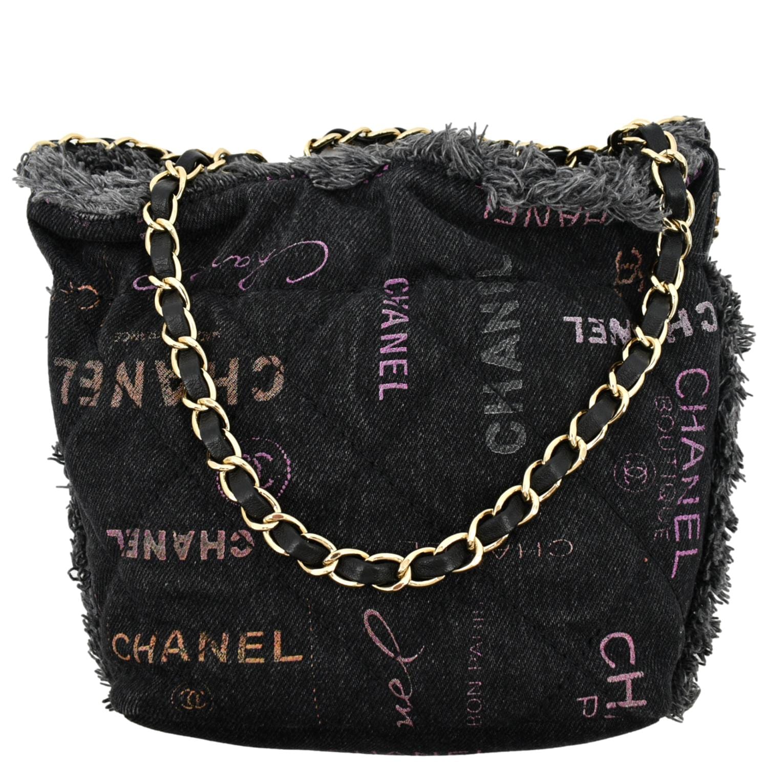 Chanel Denim Mood Logo Printed Quilted Black Jewelry