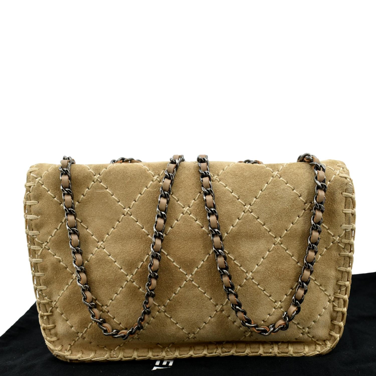 Chanel Whipstitch Flap Suede Beige Travel Bag