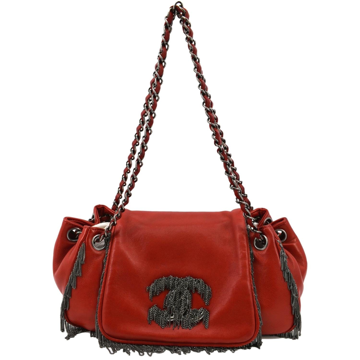 Chanel Fringe Flap Leather Lambskin Red Jewelry