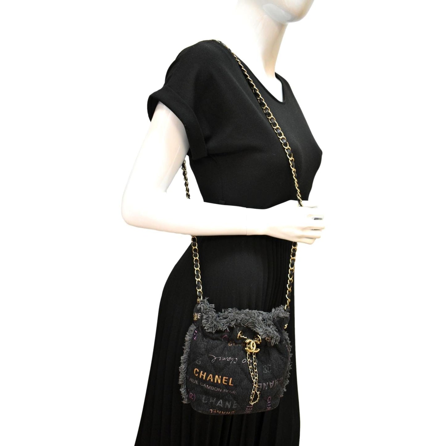 Chanel Denim Mood Logo Printed Quilted Black Jewelry