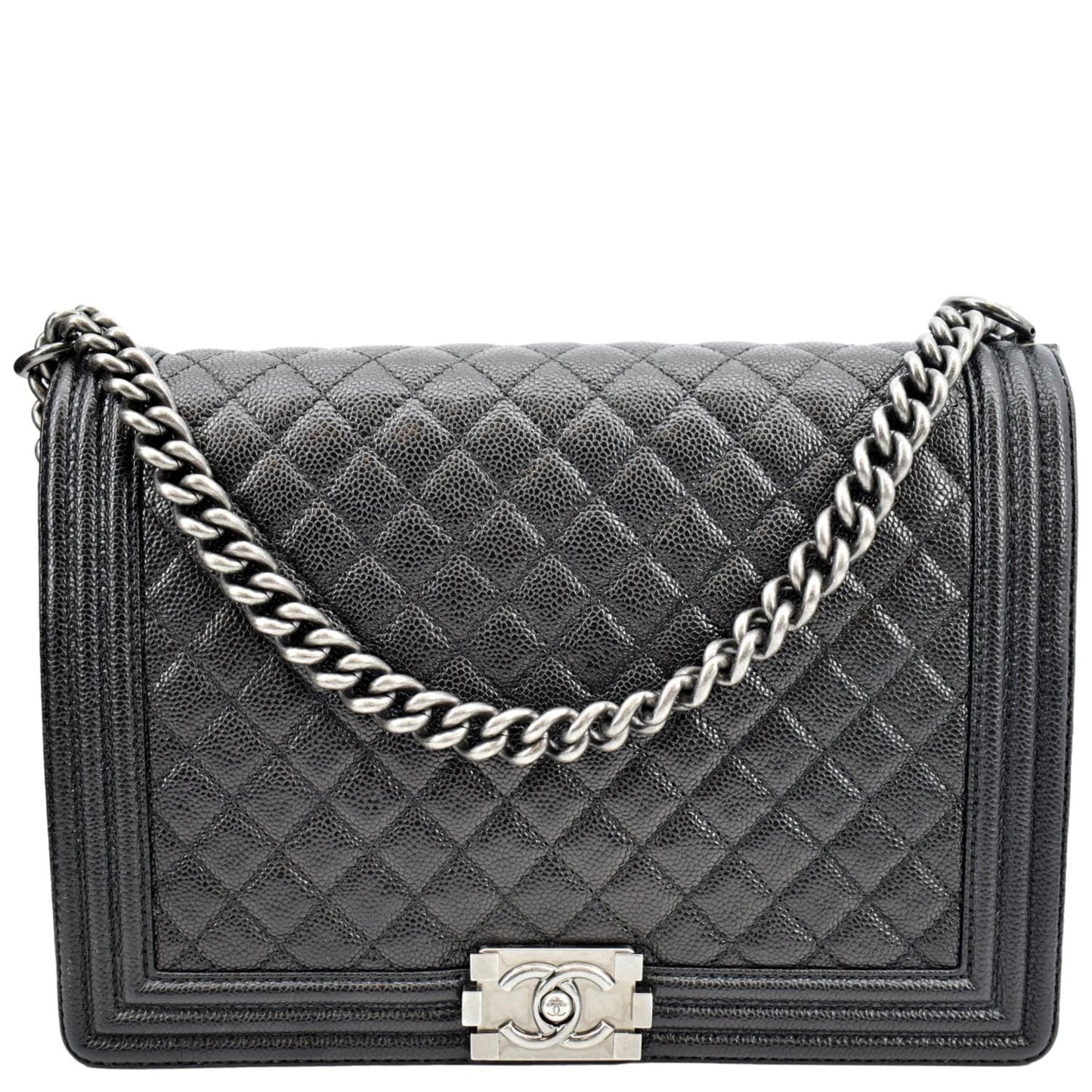 Chanel Boy Flap Leather Black Travel Bag Large Boy