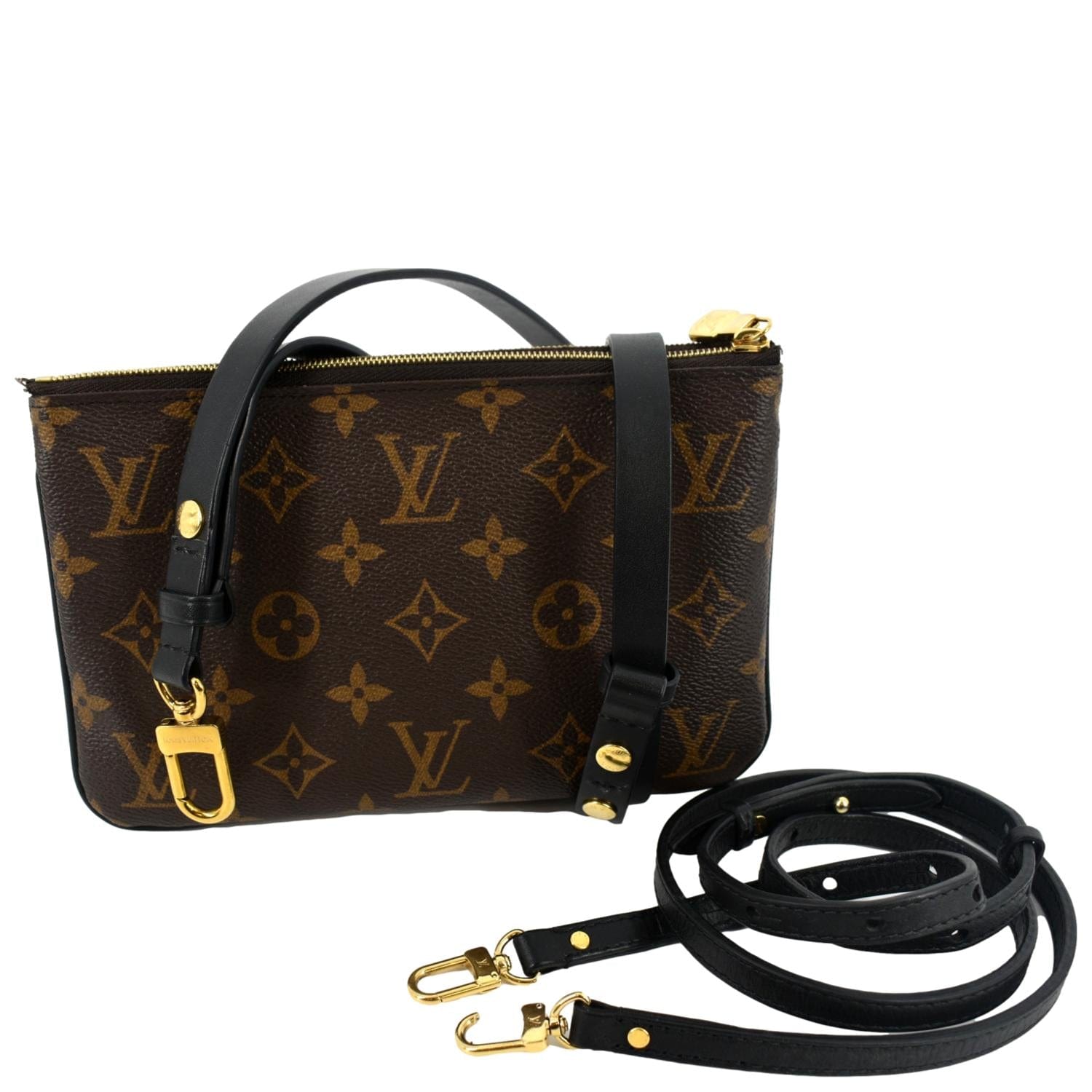 Louis Double Zip Pochette Reverse Giant Crossbody Monogram Brown Crossbody Bag