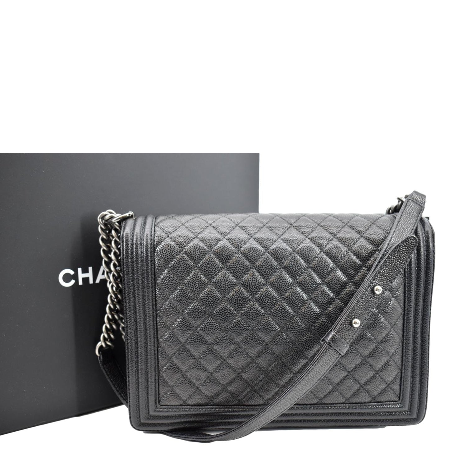 Chanel Boy Flap Leather Black Travel Bag Large Boy