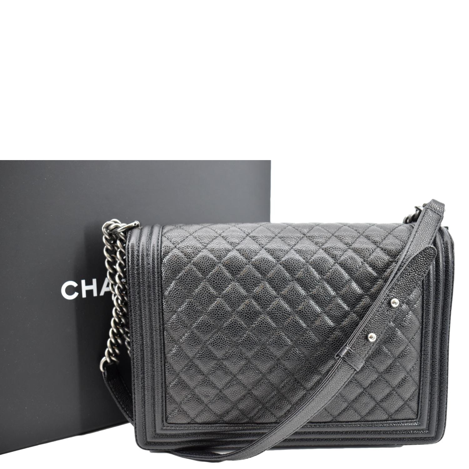 Chanel Boy Flap Leather Black Travel Bag Large Boy
