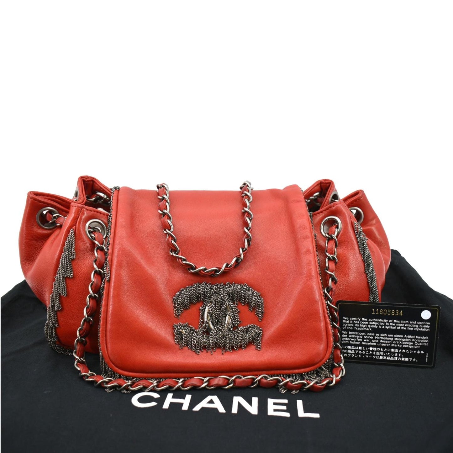 Chanel Fringe Flap Leather Lambskin Red Jewelry