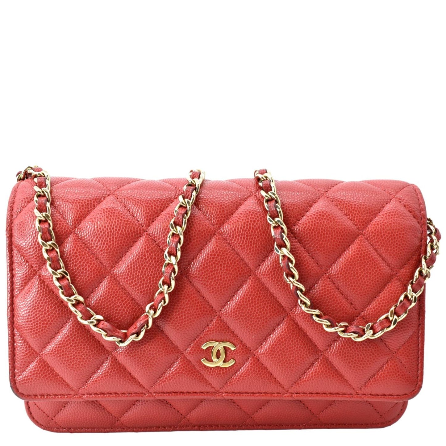 Chanel CC WOC Caviar On Leather Red Wallet Case