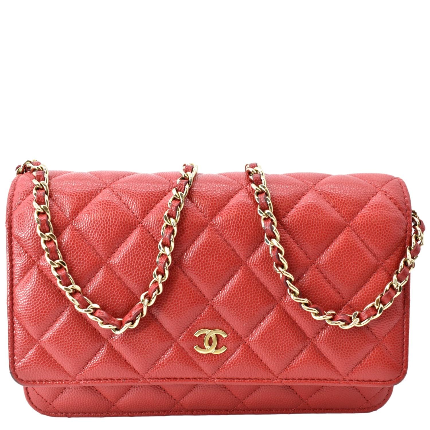 Chanel CC WOC Caviar On Leather Red Wallet Case