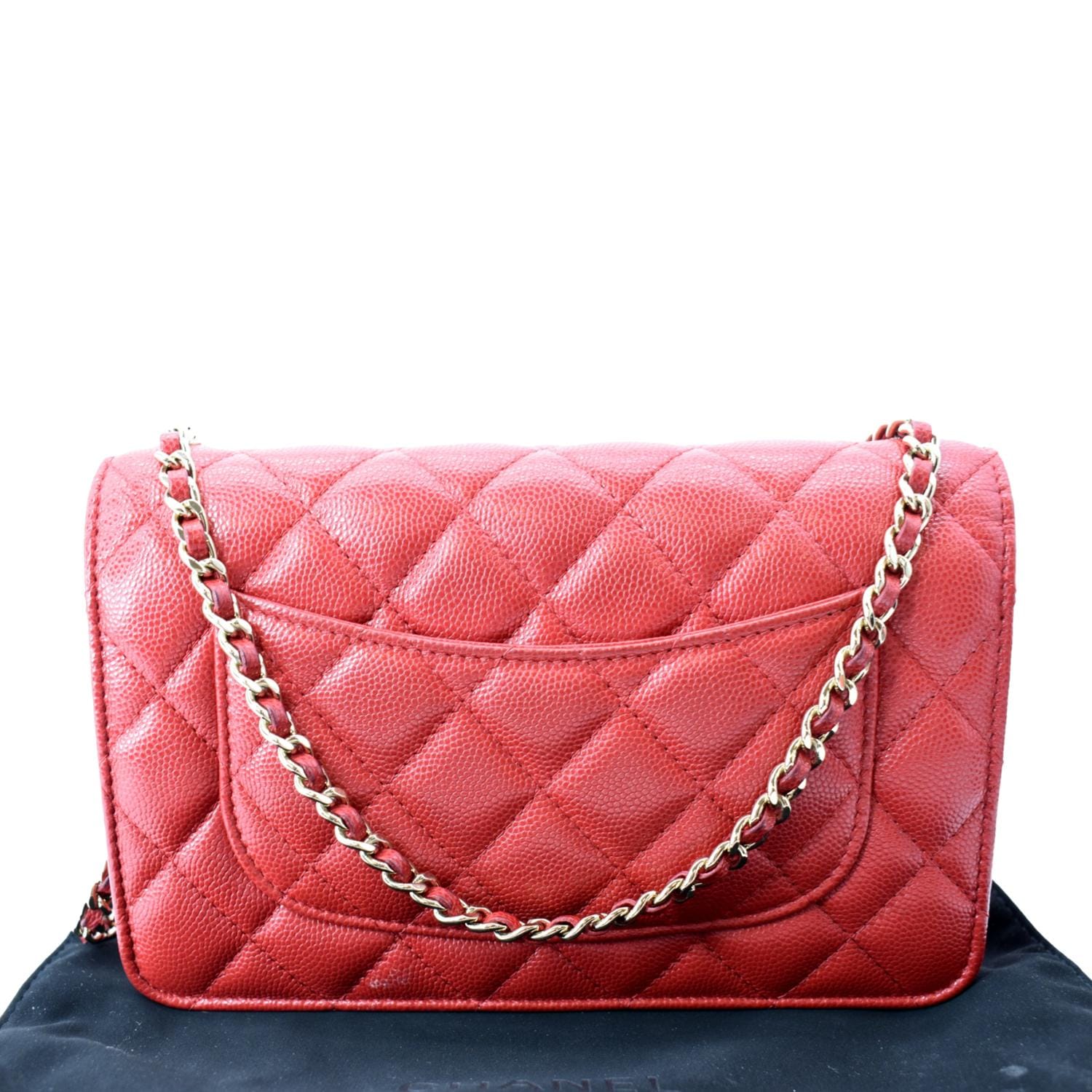 Chanel CC WOC Caviar On Leather Red Wallet Case