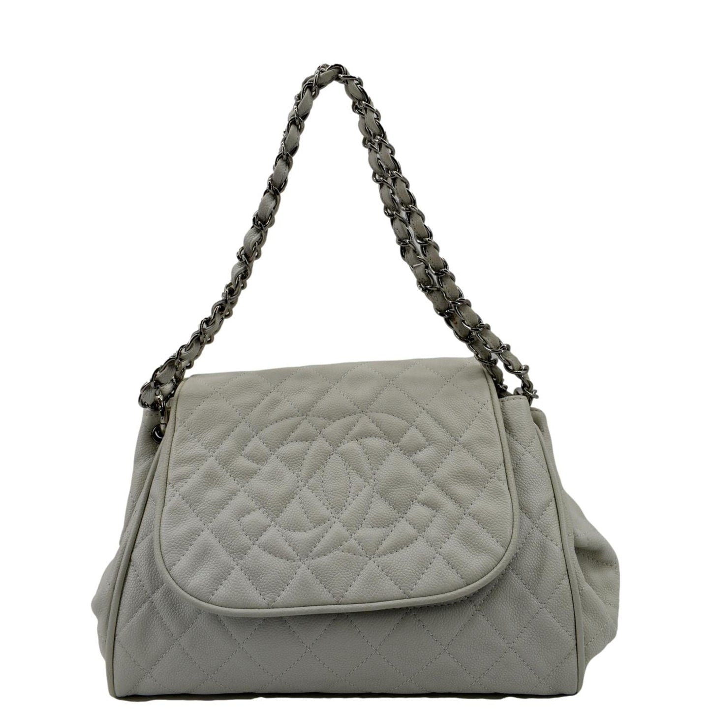 Chanel Timeless Accordion Flap Caviar Leather White Travel Bag
