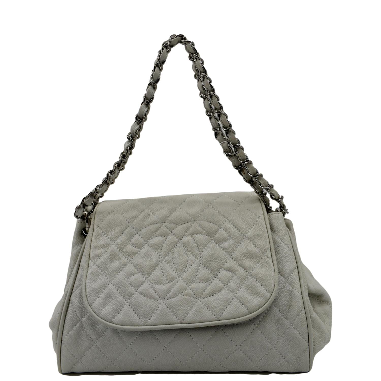 Chanel Timeless Accordion Flap Caviar Leather White Travel Bag
