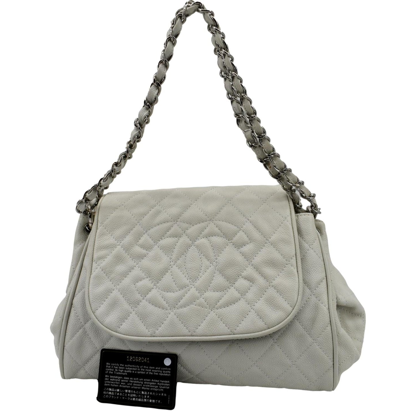 Chanel Timeless Accordion Flap Caviar Leather White Travel Bag