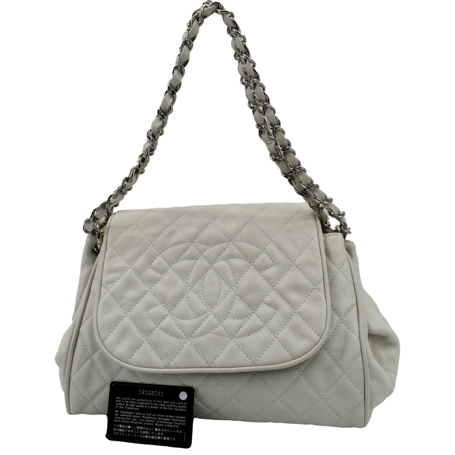 Chanel Timeless Accordion Flap Caviar Leather White Travel Bag