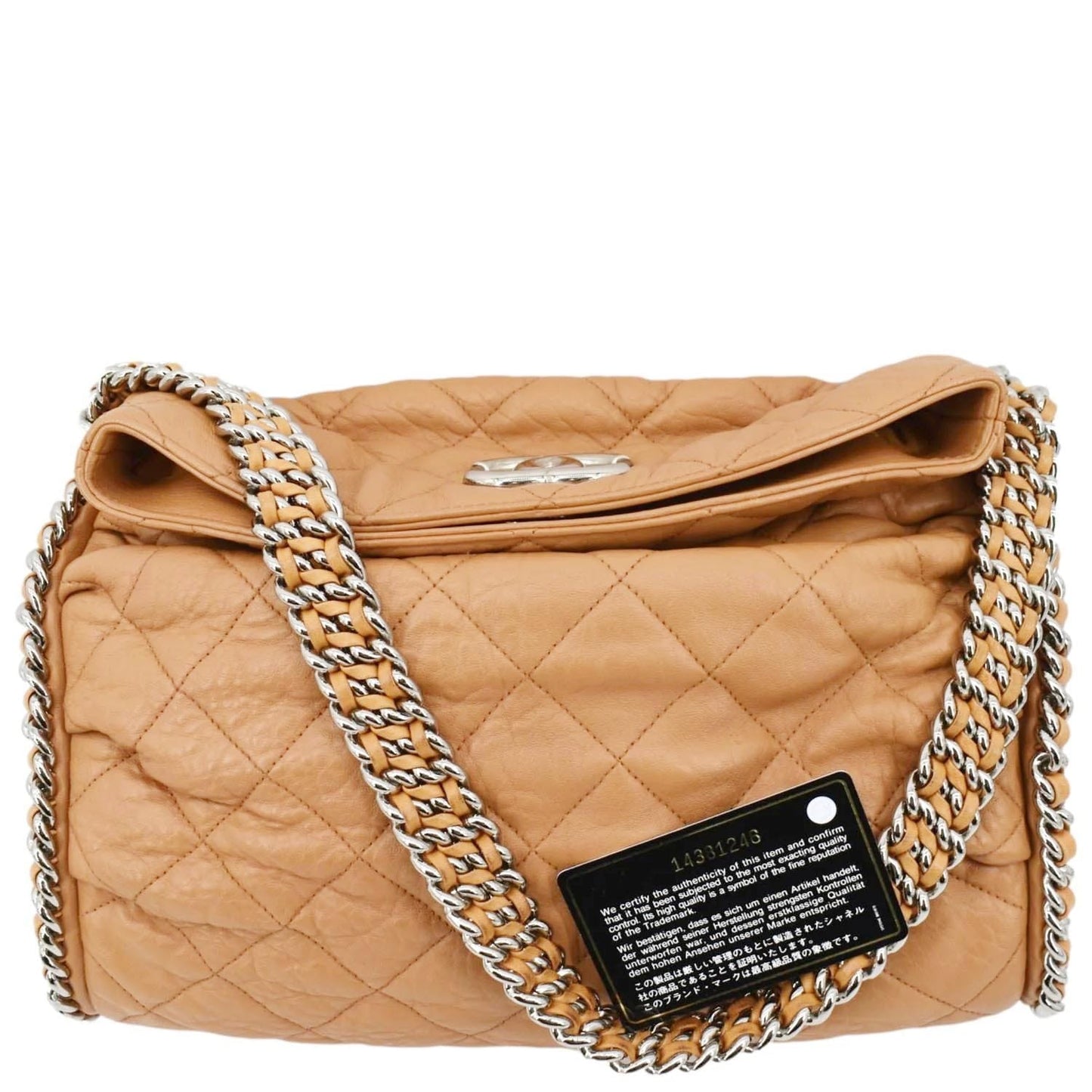 Chanel Around Quilted Hobo Leather Lambskin Beige Travel Bag