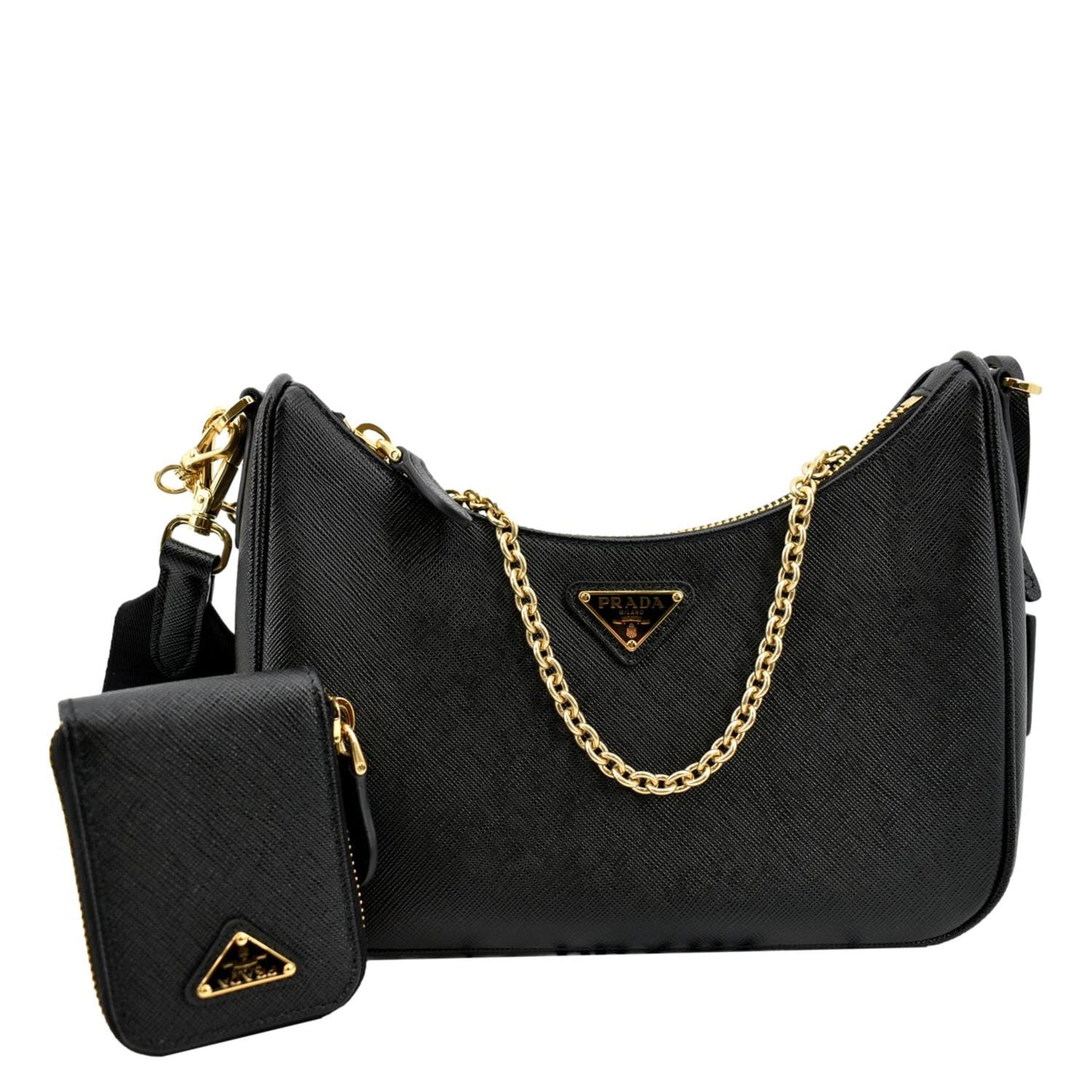 Prada Re Edition Shoulder Bag Leather Saffiano Black 2005 Saffiano Bag