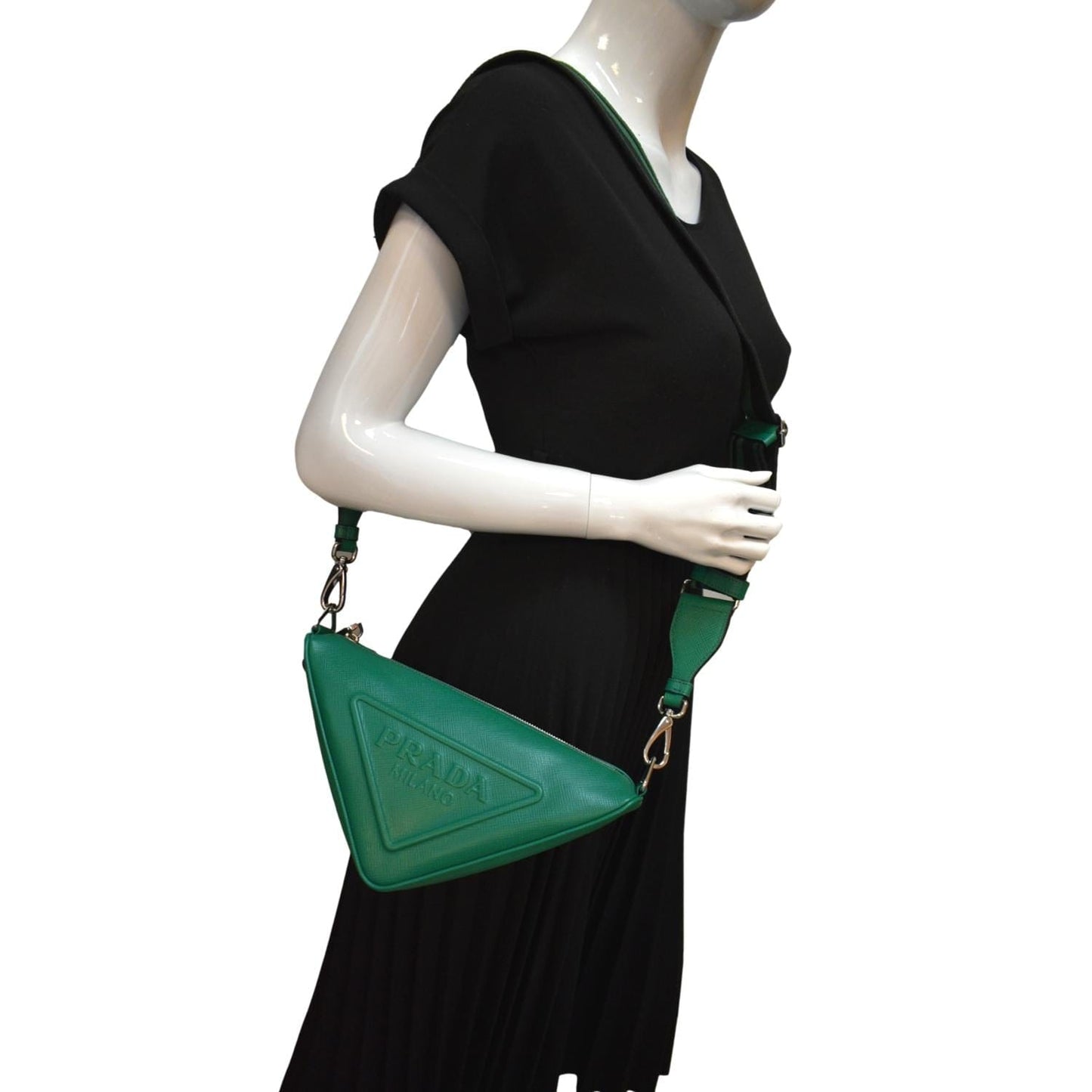 Prada Triangle Shoulder Bag Leather Saffiano Green