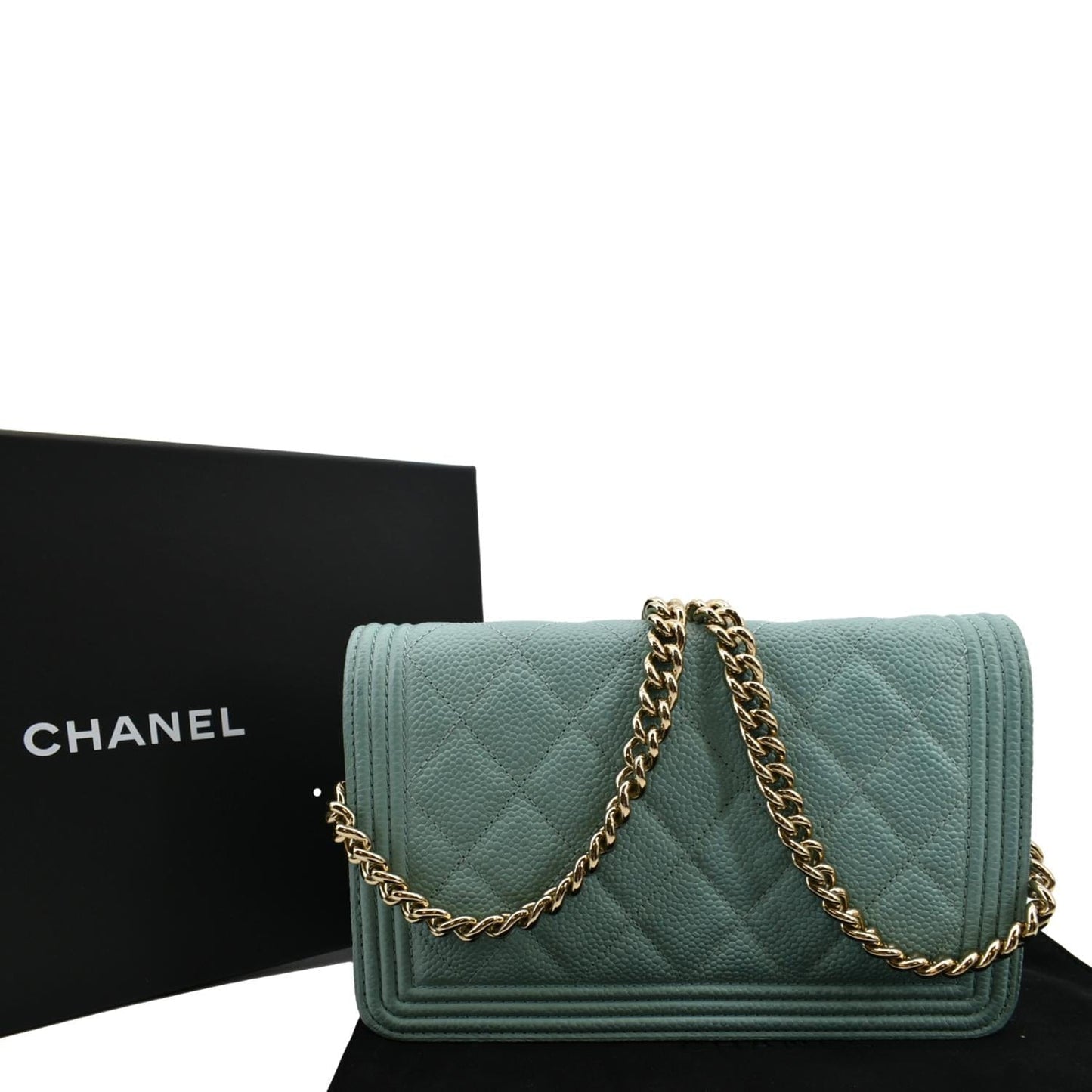 Chanel Boy Woc Caviar On Light Leather Green Wallet Case