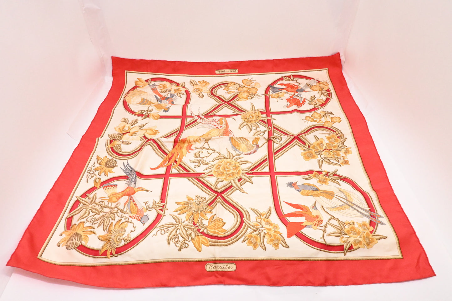 Hermes 'Caraibes' Carre In Light Silk Handbag Red Travel Bag