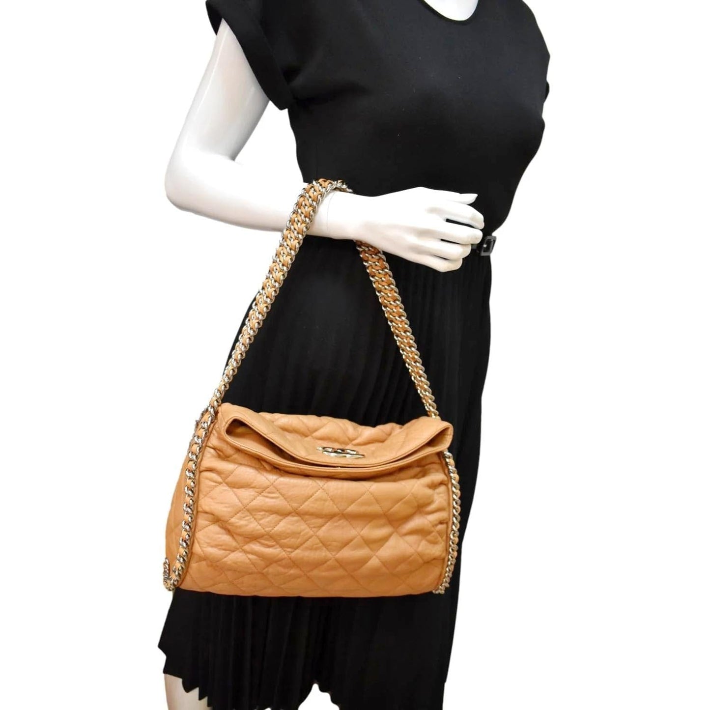 Chanel Around Quilted Hobo Leather Lambskin Beige Travel Bag