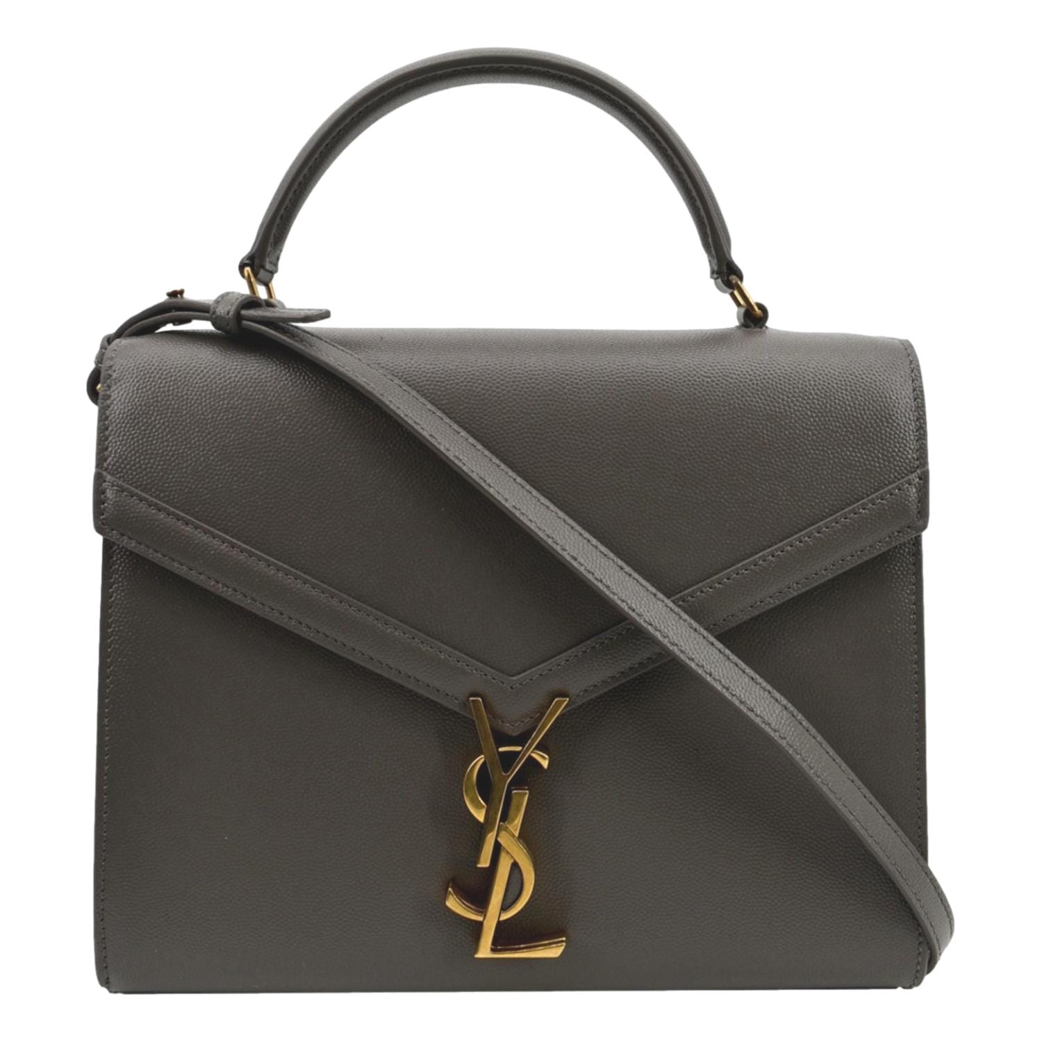 YSL Saint Laurent Saint Cassandra Calfskin Shoulder Bag Fog Leather Medium