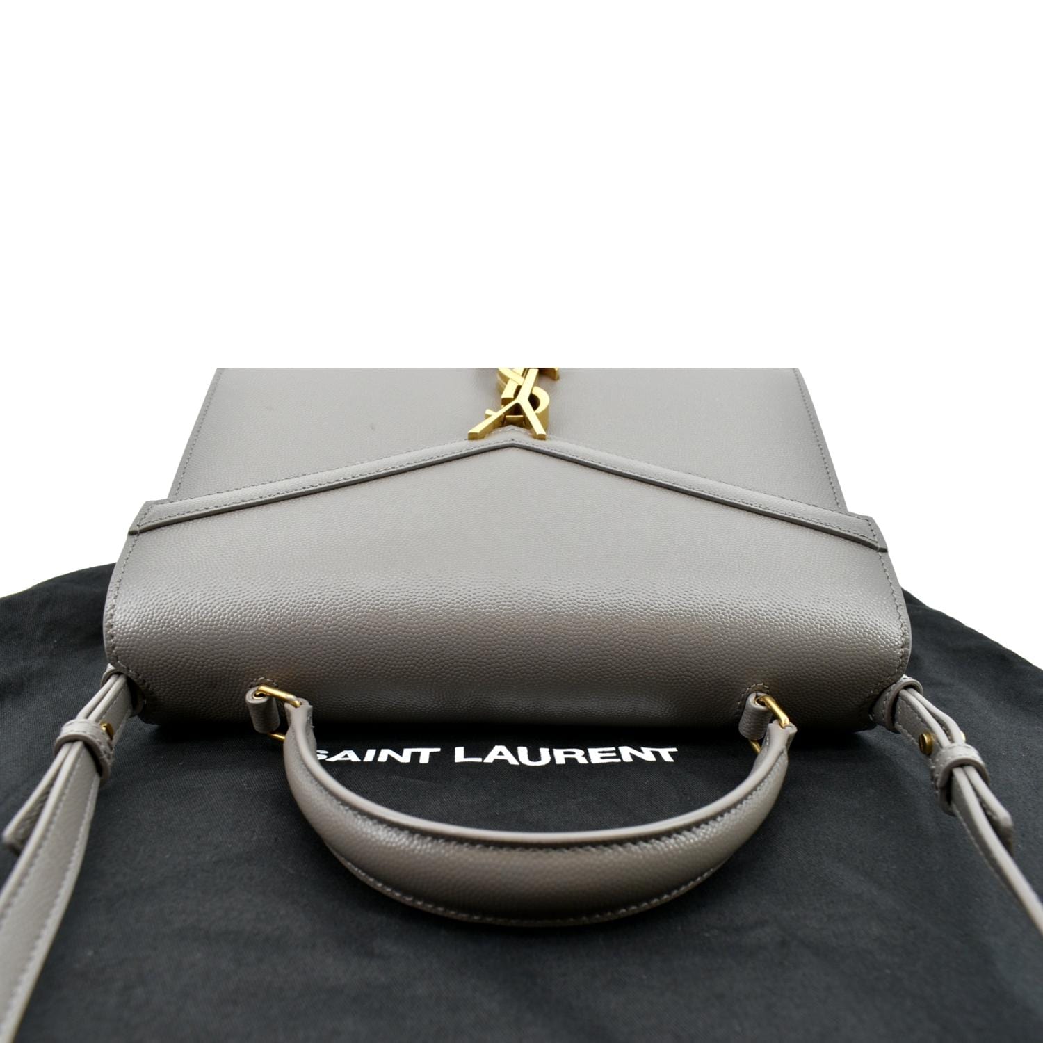 YSL Saint Laurent Yves Cassandra Calfskin Shoulder Bag Fog Leather Medium