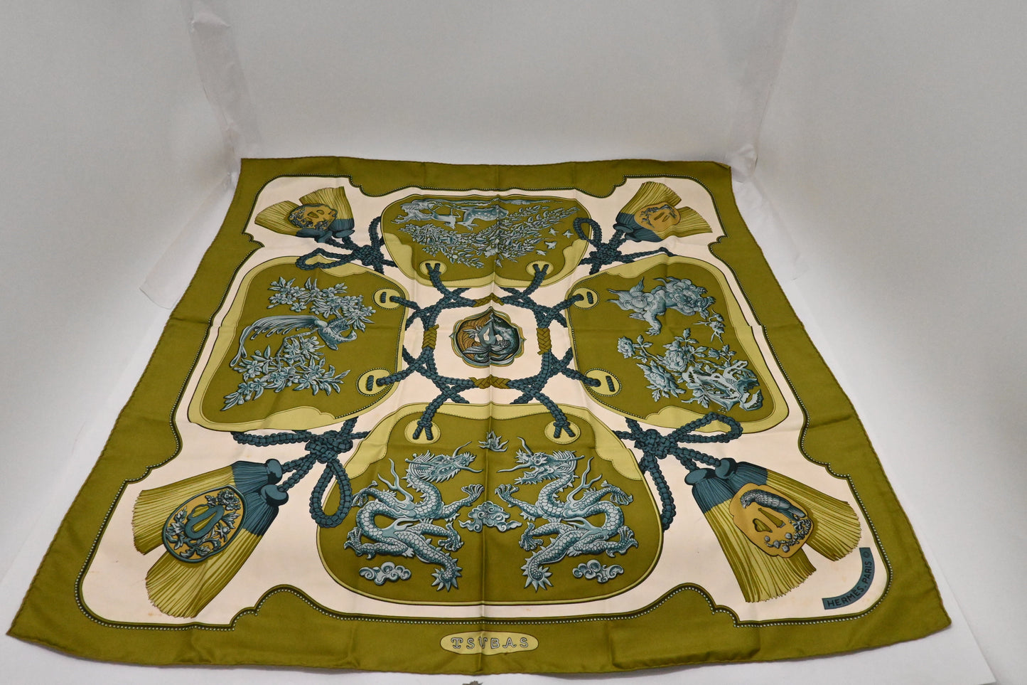Hermes 'Tsubas' Carre In Silk Handbag Green Travel Bag