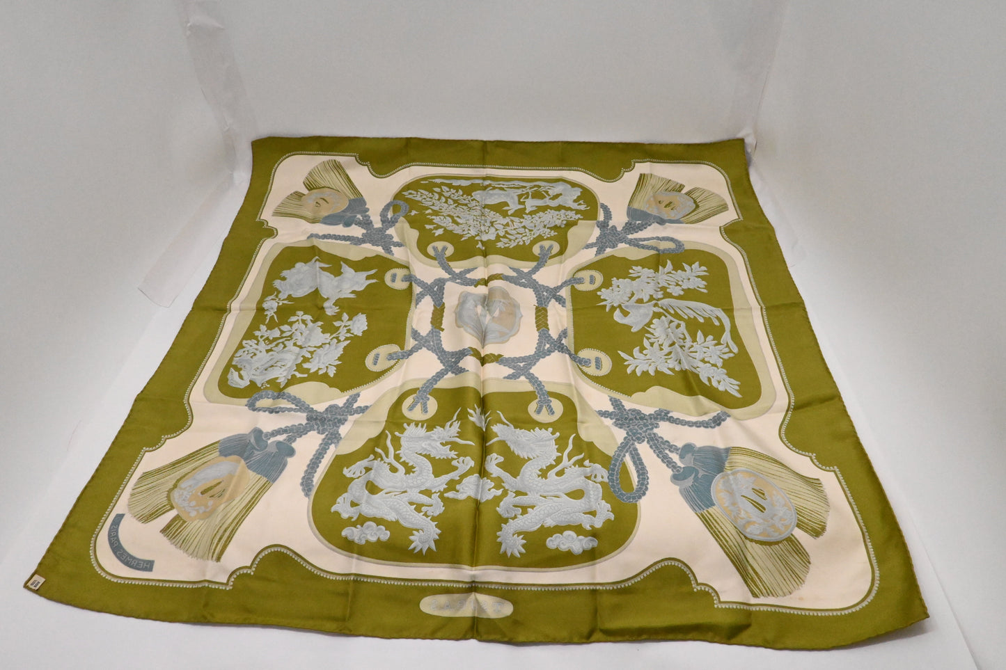 Hermes 'Tsubas' Carre In Silk Handbag Green Travel Bag