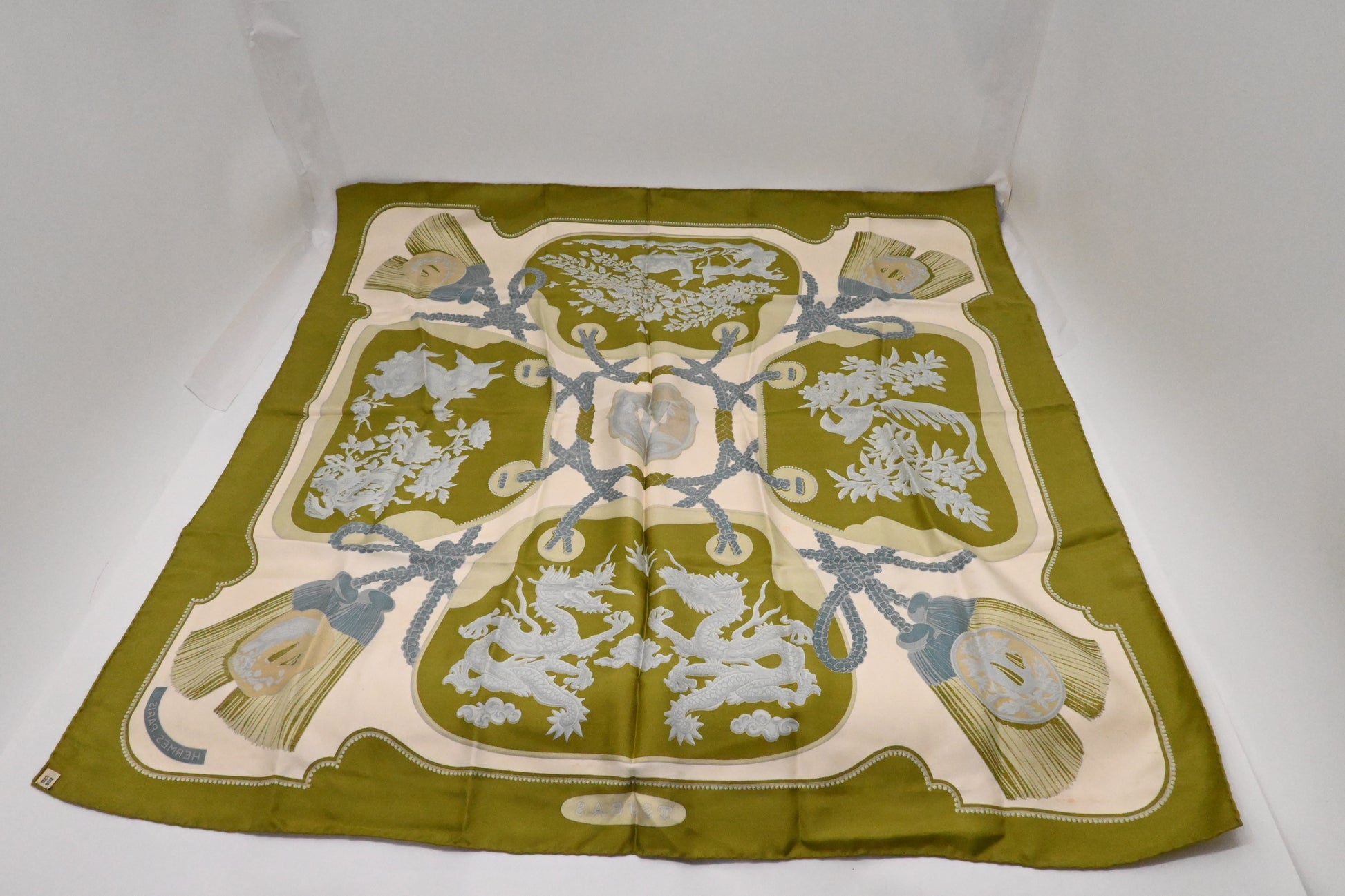 Hermes 'Tsubas' Carre In Silk Handbag Green Travel Bag
