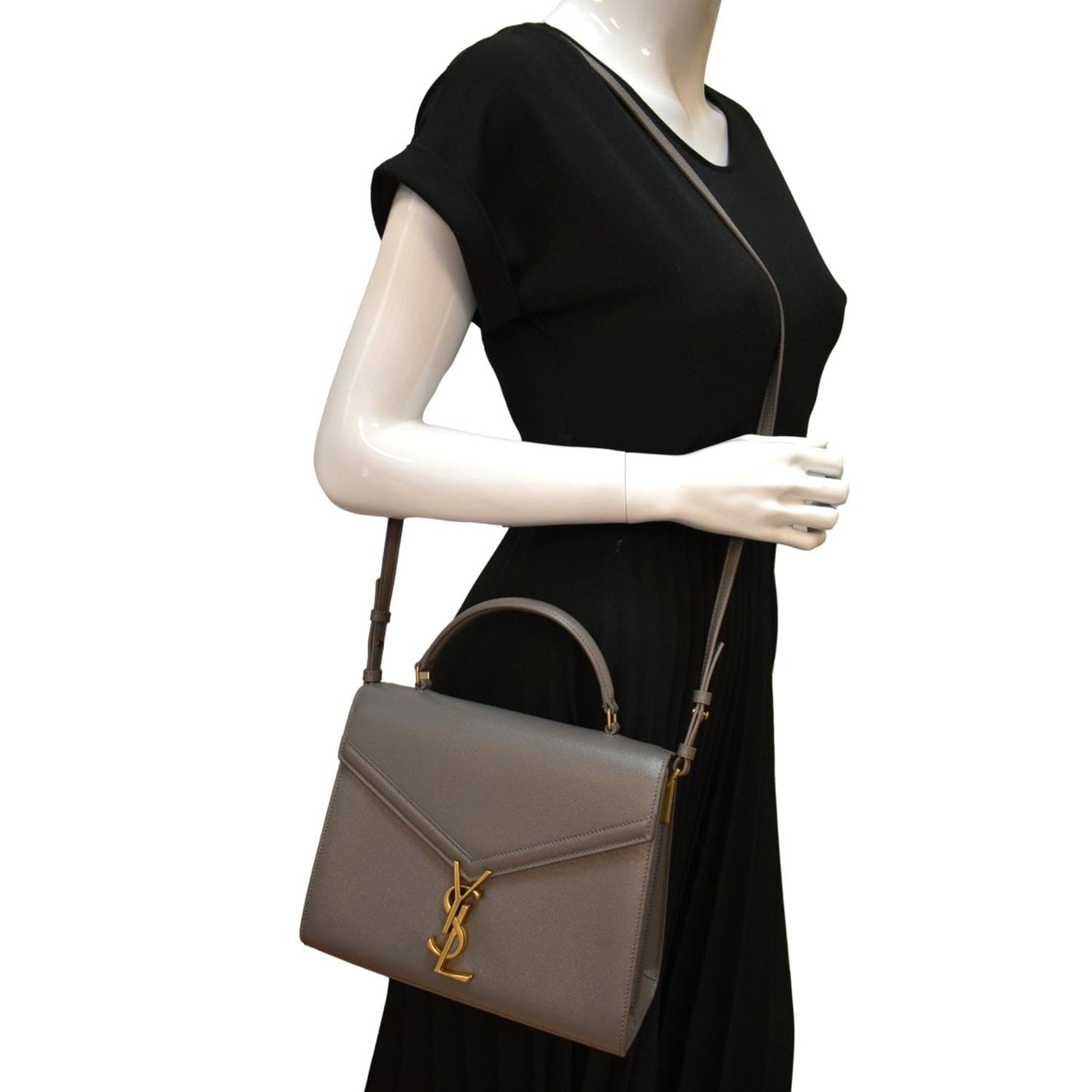 YSL Saint Laurent Saint Cassandra Calfskin Shoulder Bag Fog Leather Medium