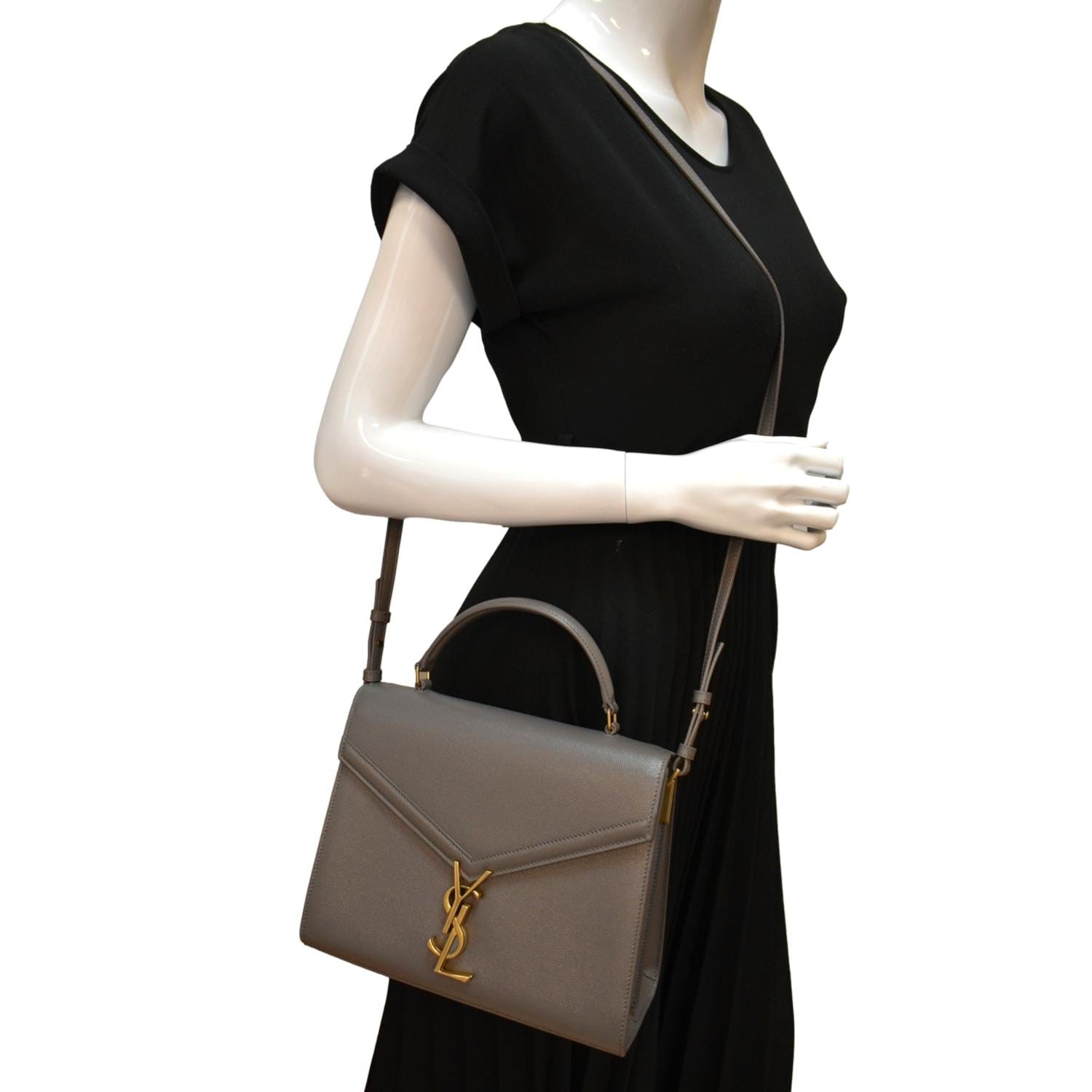 YSL Saint Laurent Saint Cassandra Calfskin Shoulder Bag Fog Leather Medium