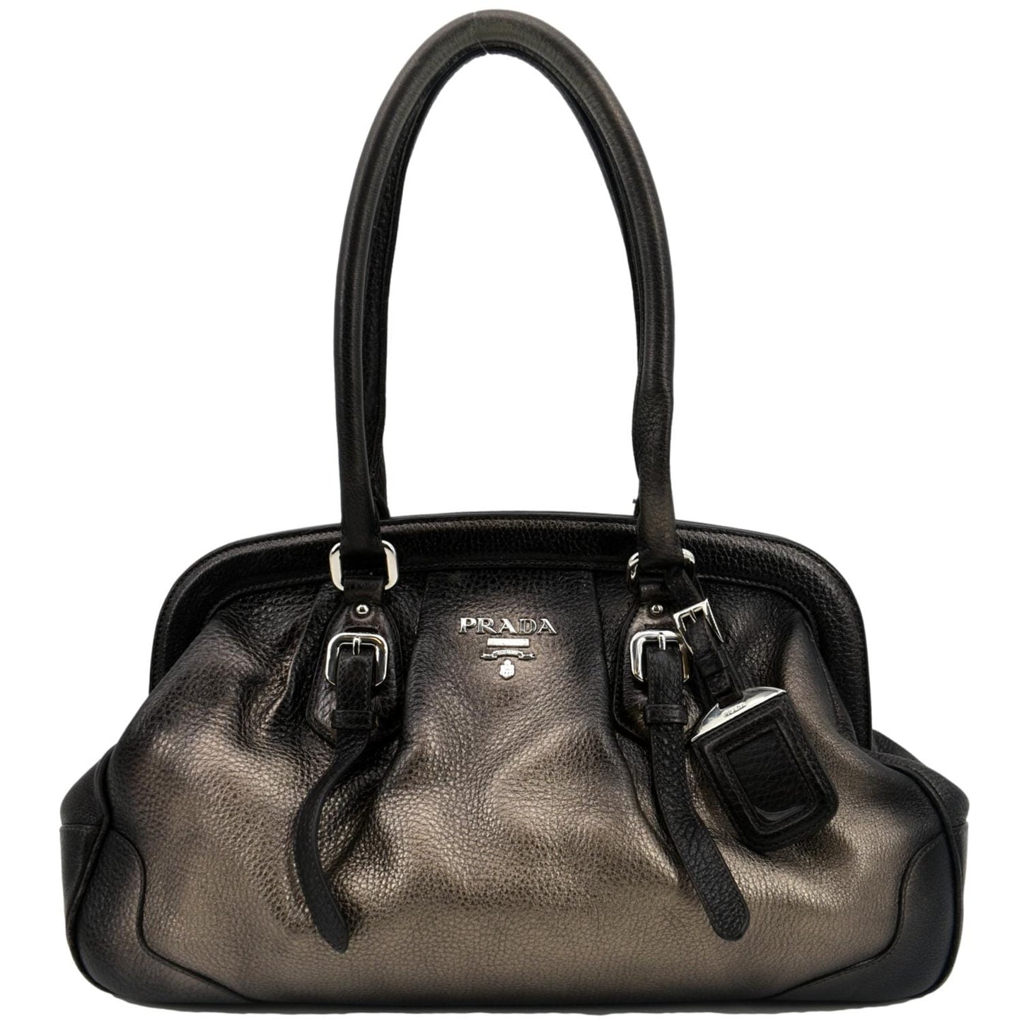 Gradient Antik Frame Satchel Bag Bronze Metallic Leather Travel Bag
