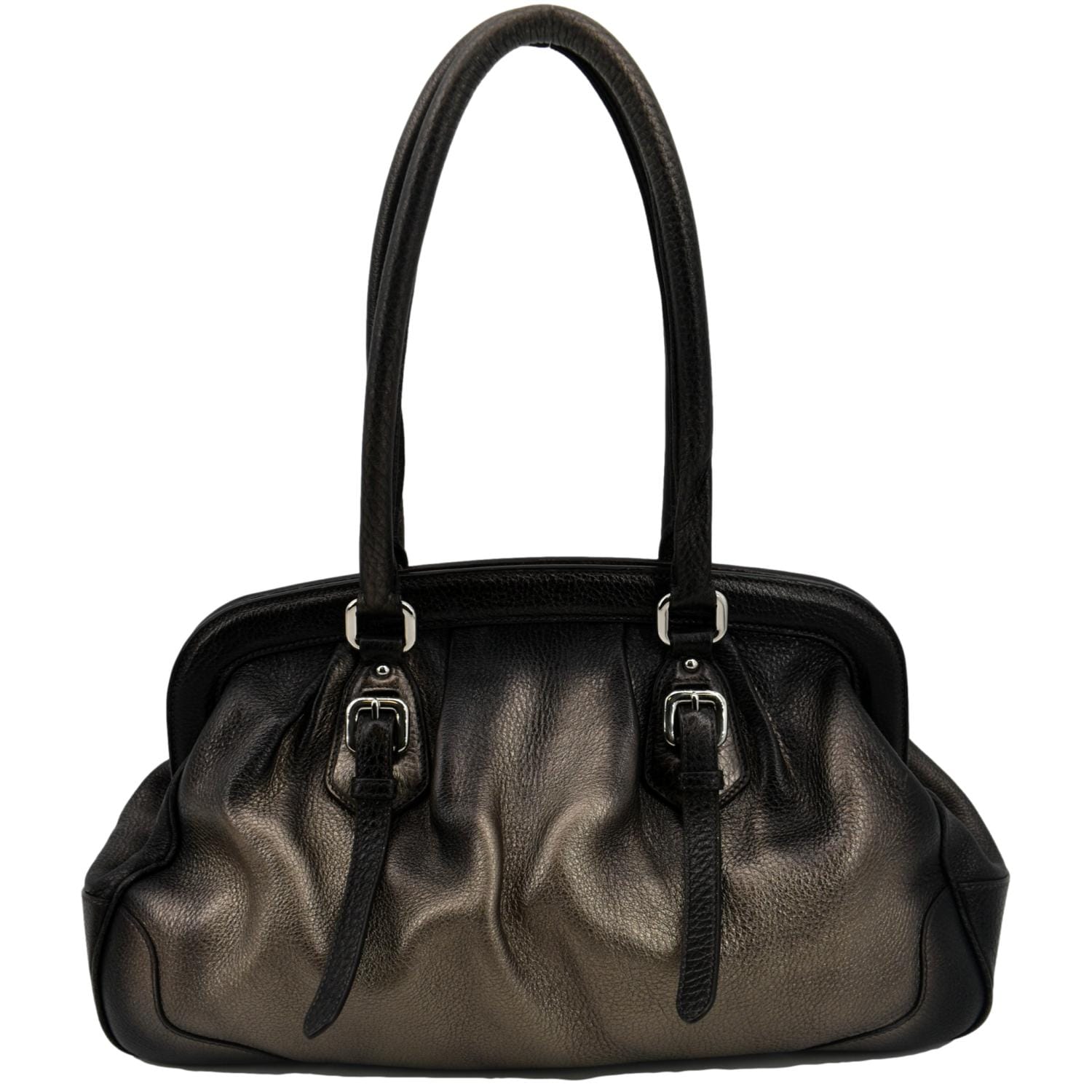 Prada Gradient Antik Frame Satchel Bag Bronze Metallic Leather