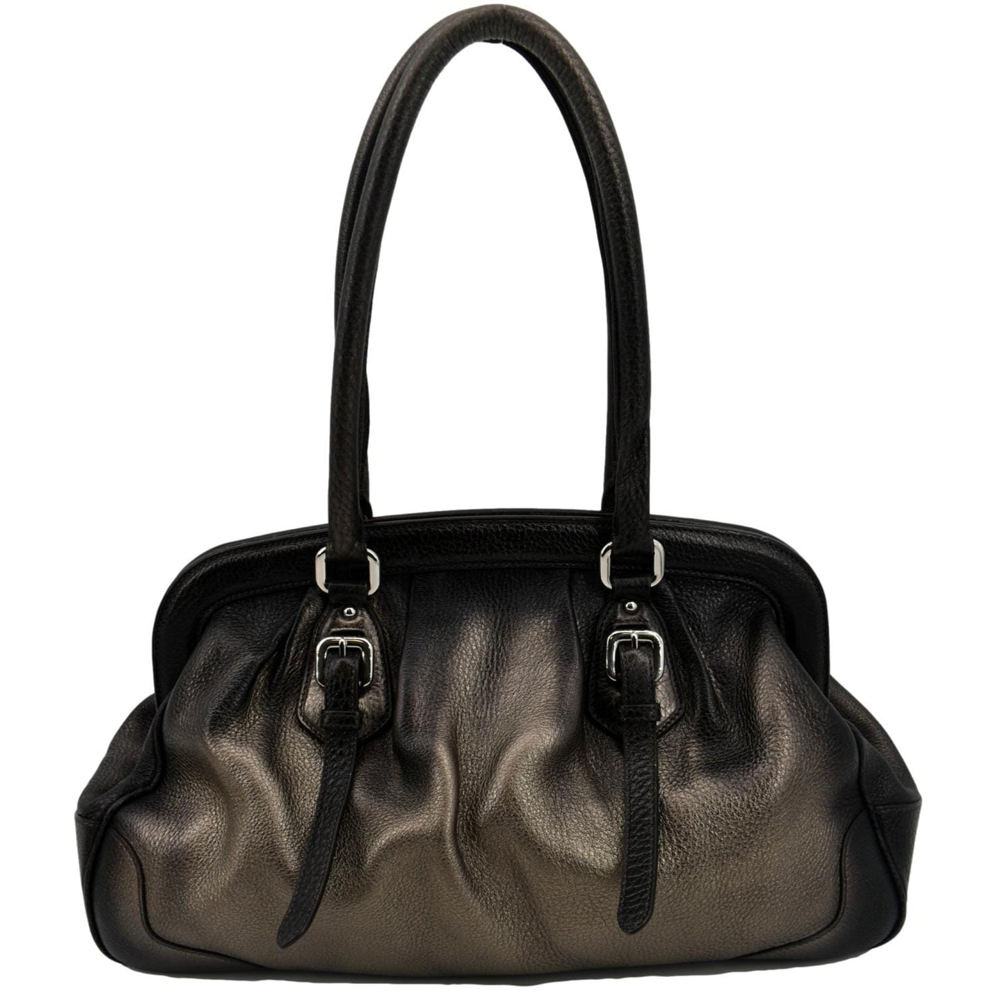Gradient Antik Frame Satchel Bag Bronze Metallic Leather Travel Bag