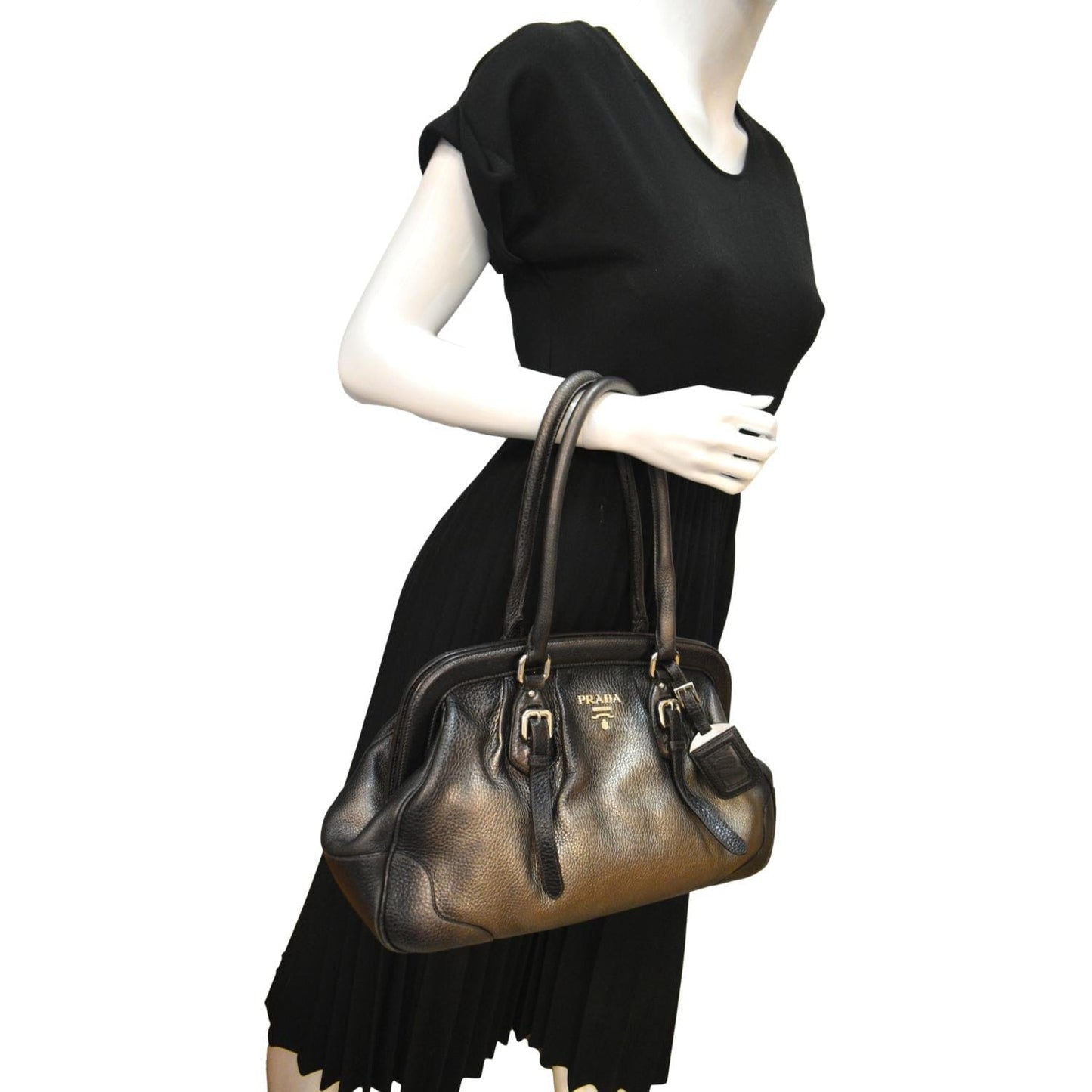 Prada Gradient Antik Frame Satchel Bag Bronze Metallic Leather