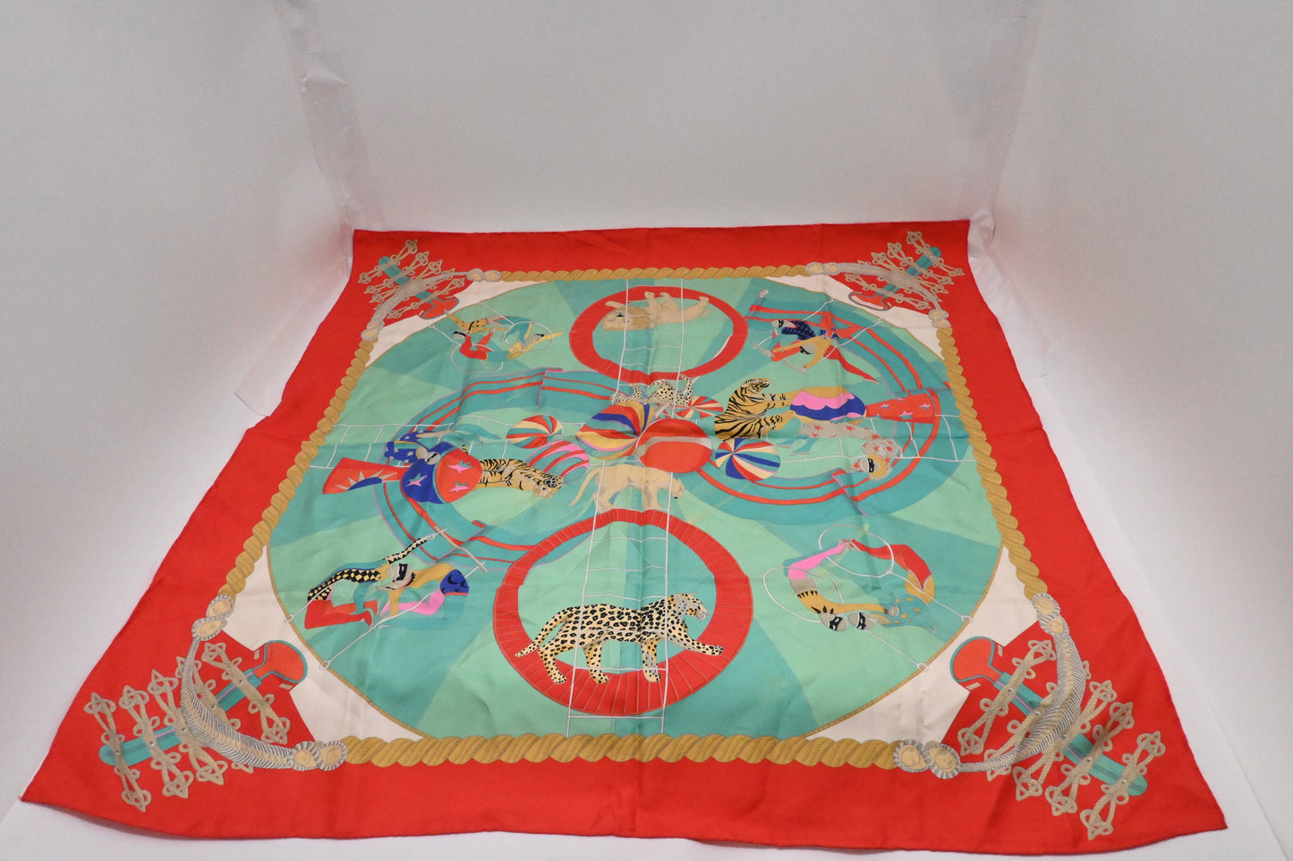 Hermes 'Circus' Carre In Light & Turquoise Silk Red Travel Bag