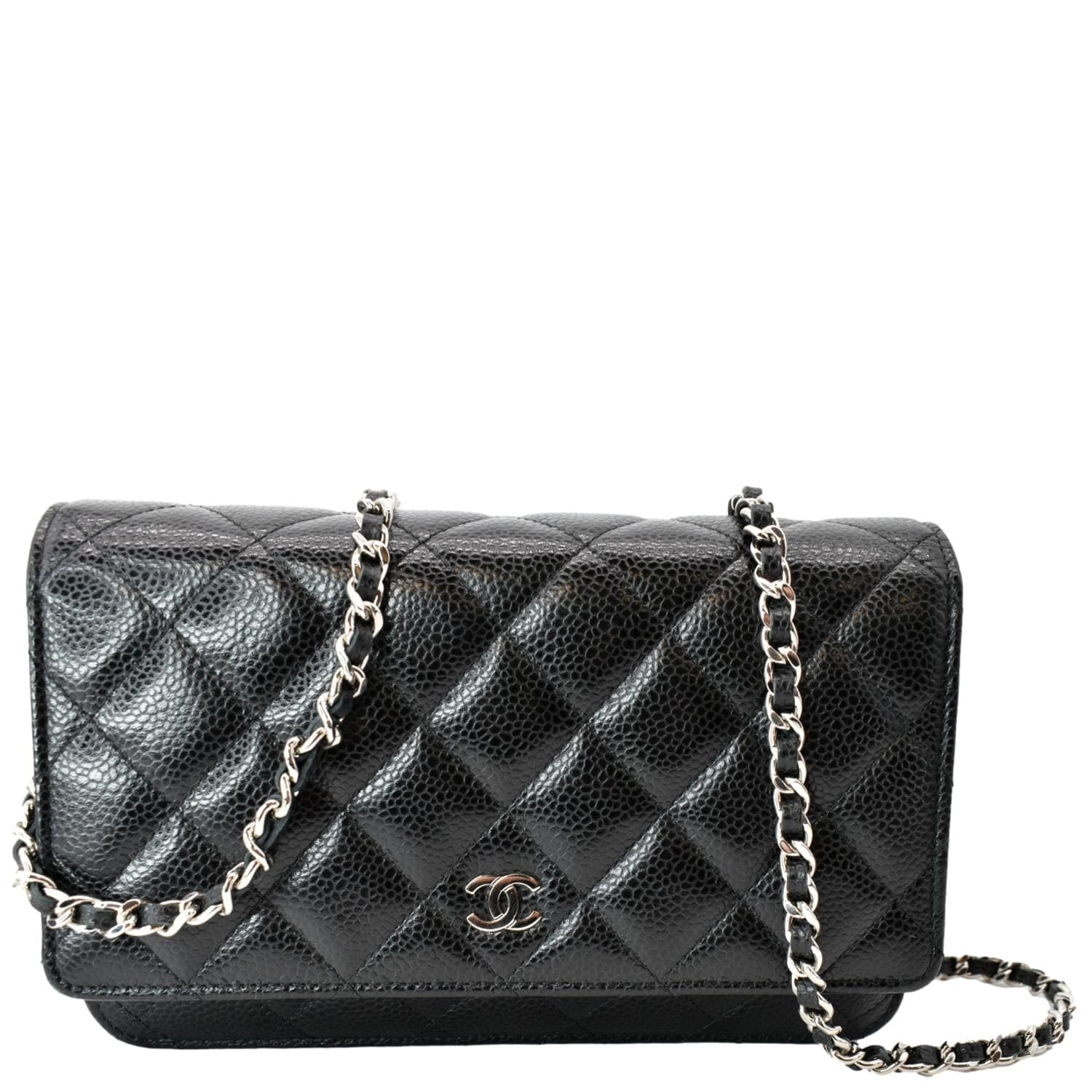 Chanel CC WOC Caviar On Leather Black Wallet Case