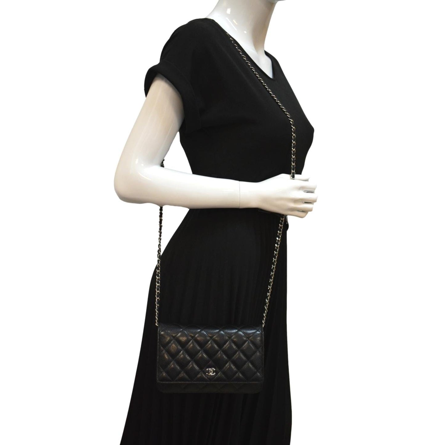 Chanel CC WOC Caviar On Leather Black Wallet Case
