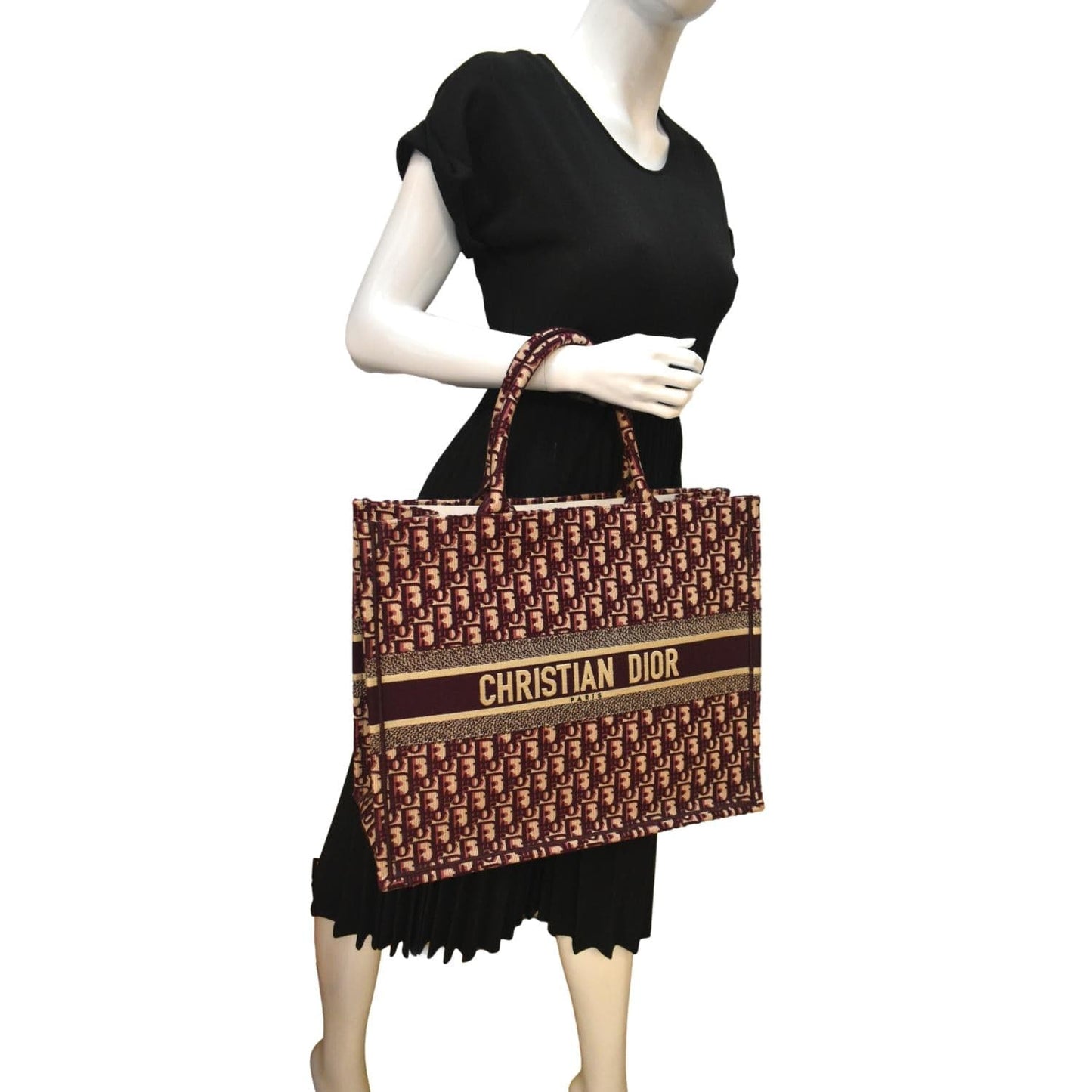 Dior Book Oblique Tote Bag Burgundy Canvas Embroidered