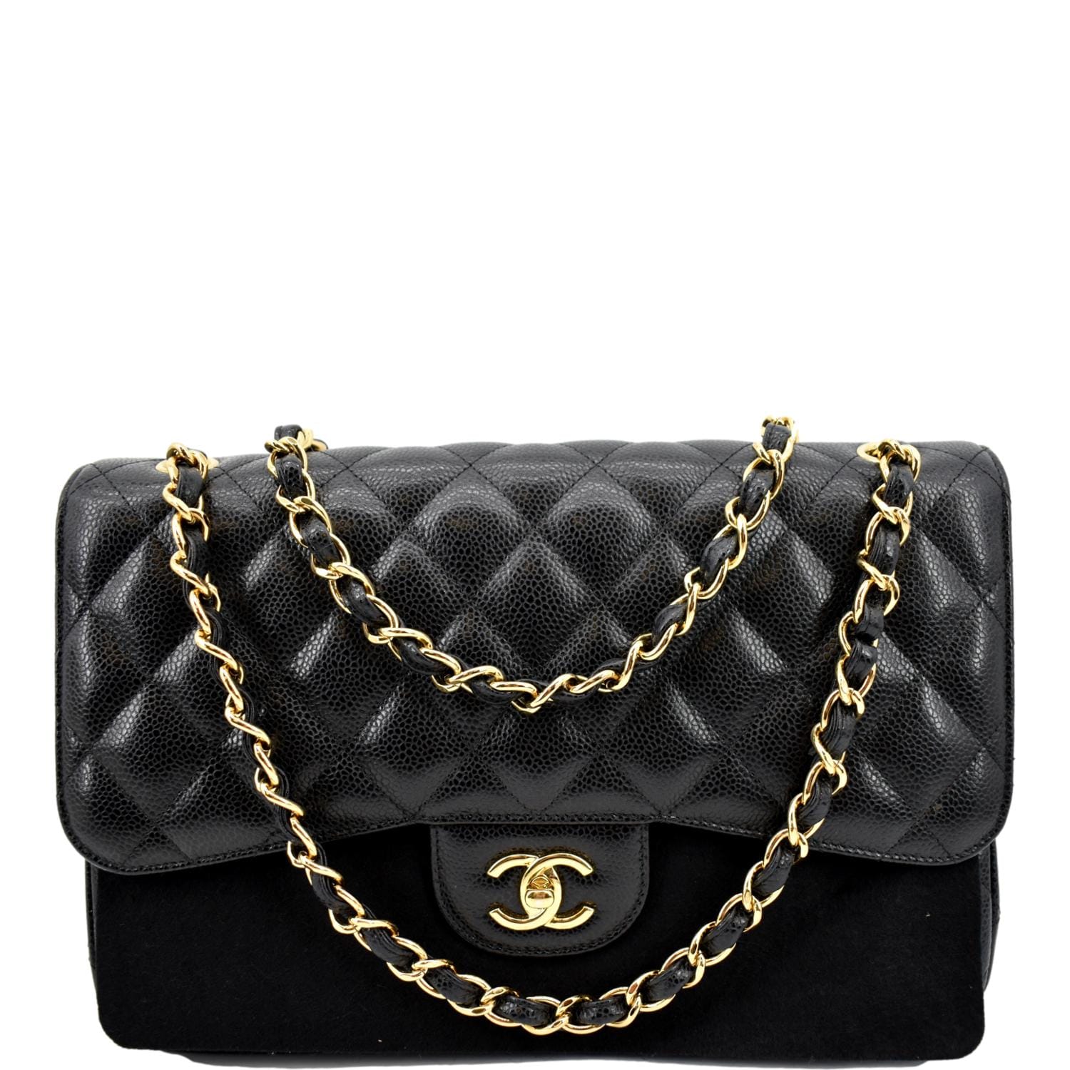 Chanel Jumbo Double Flap Caviar Leather Black Travel Bag Black 1