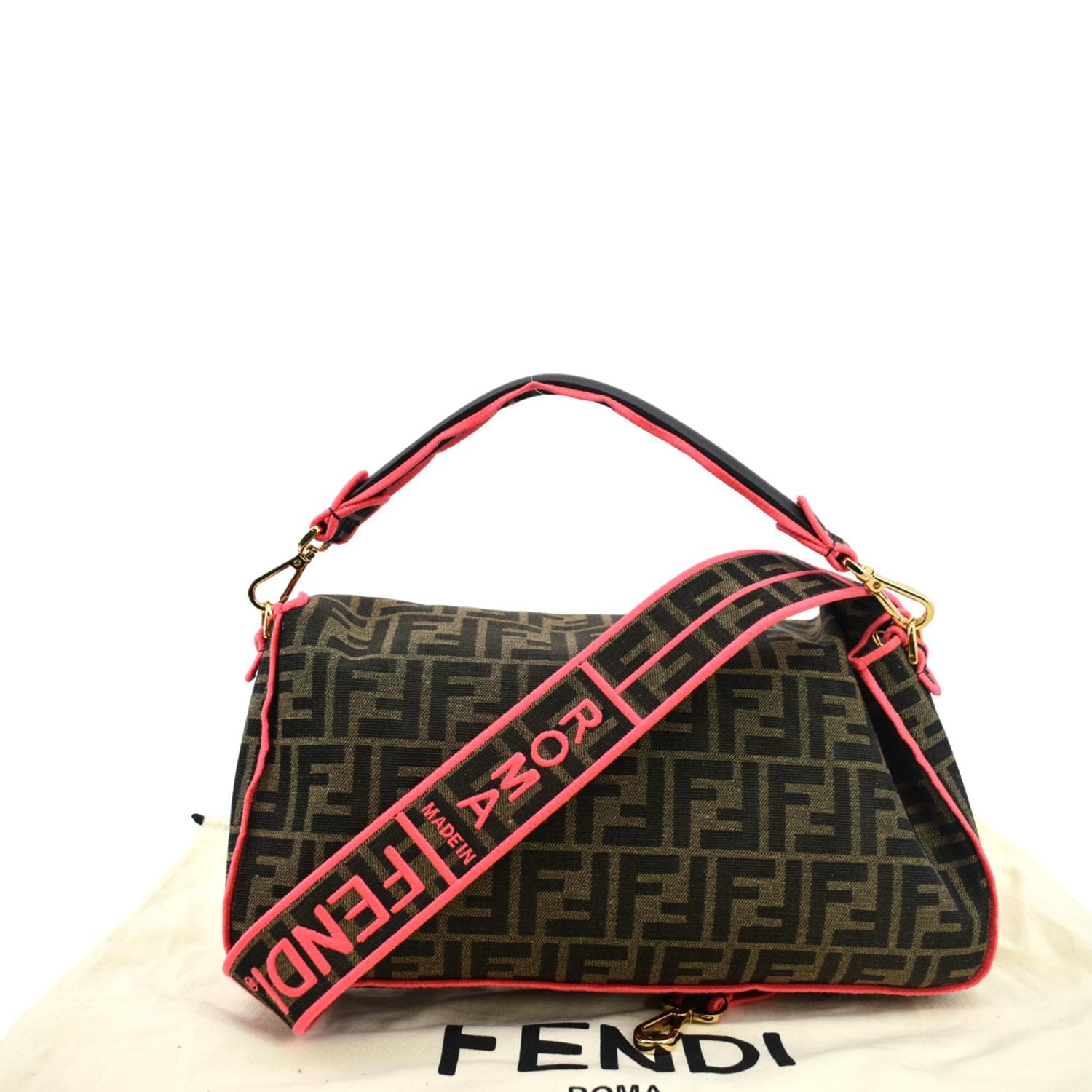 Fendi Ff Roma Jacquard Shoulder Bag Hot Deals Canvas Pink