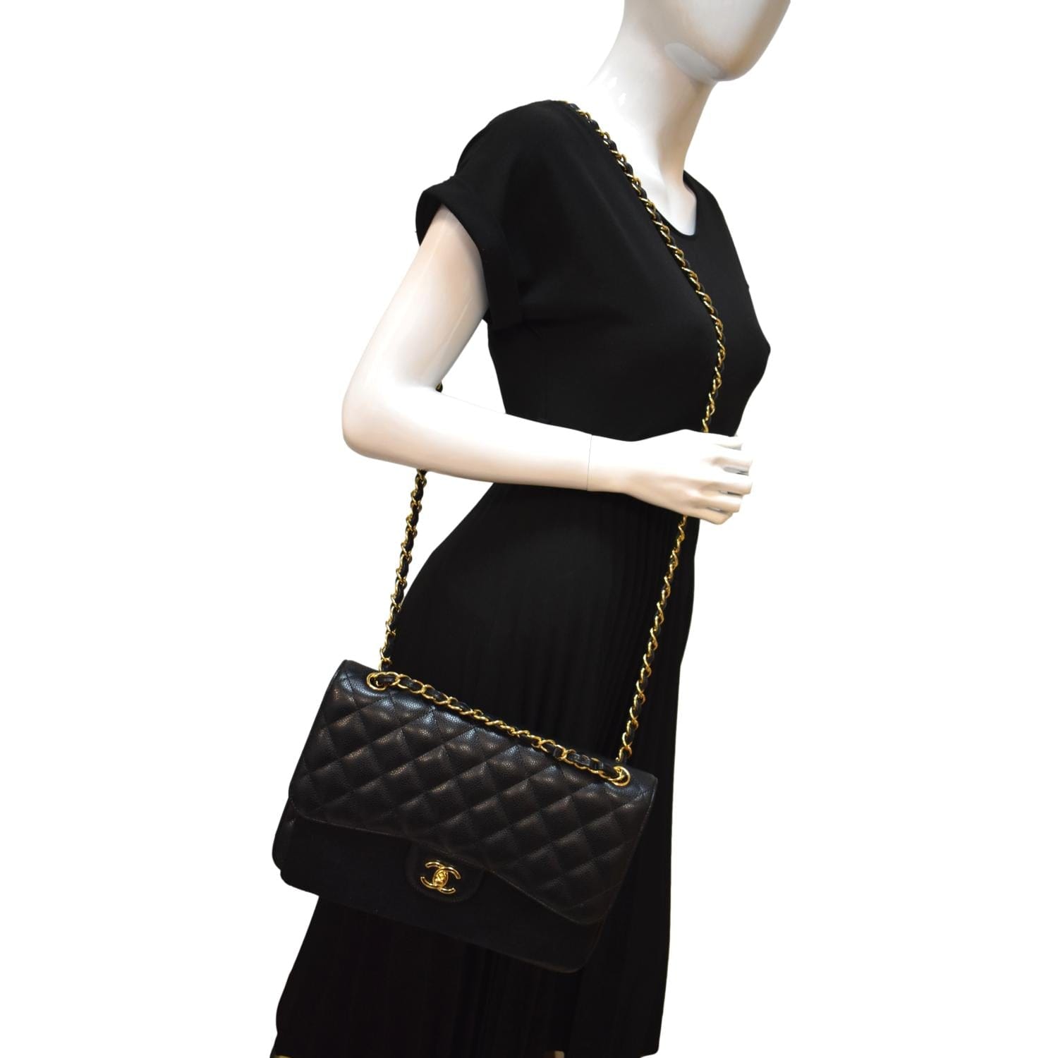 Chanel Jumbo Double Flap Caviar Leather Black Travel Bag Black 1