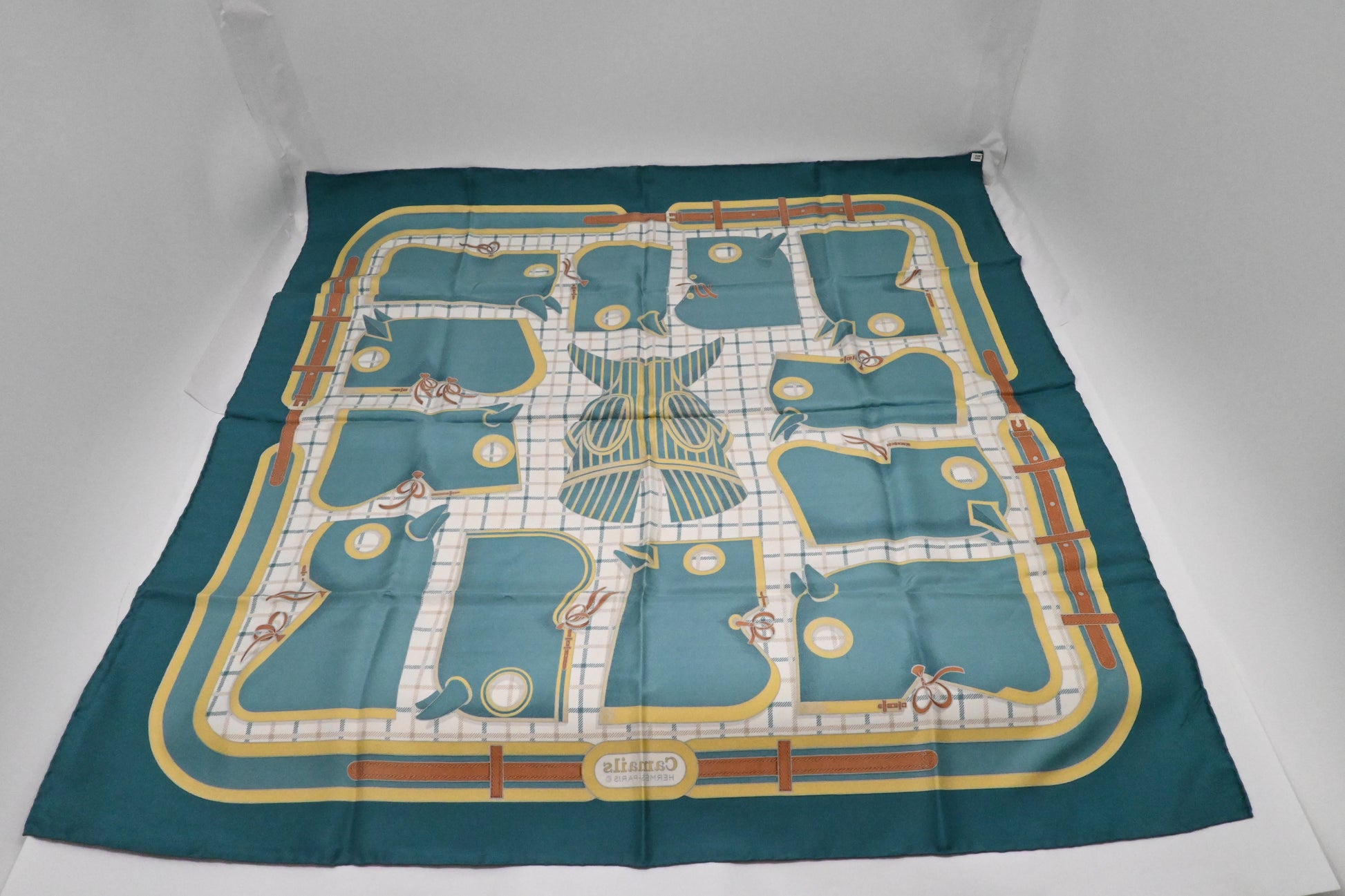 Hermes 'Camails' Carre In Turquoise Silk Handbag Travel Bag